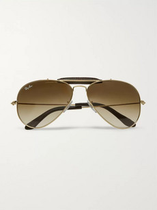 Ray-Ban Outdoorsman Leather-Trimmed Aviator Sunglasses