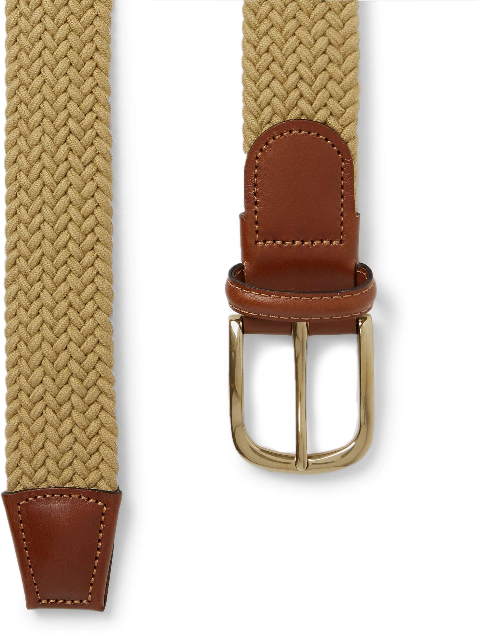 ANDERSON & SHEPPARD 3.5cm Leather-Trimmed Woven Stretch-Cotton Belt