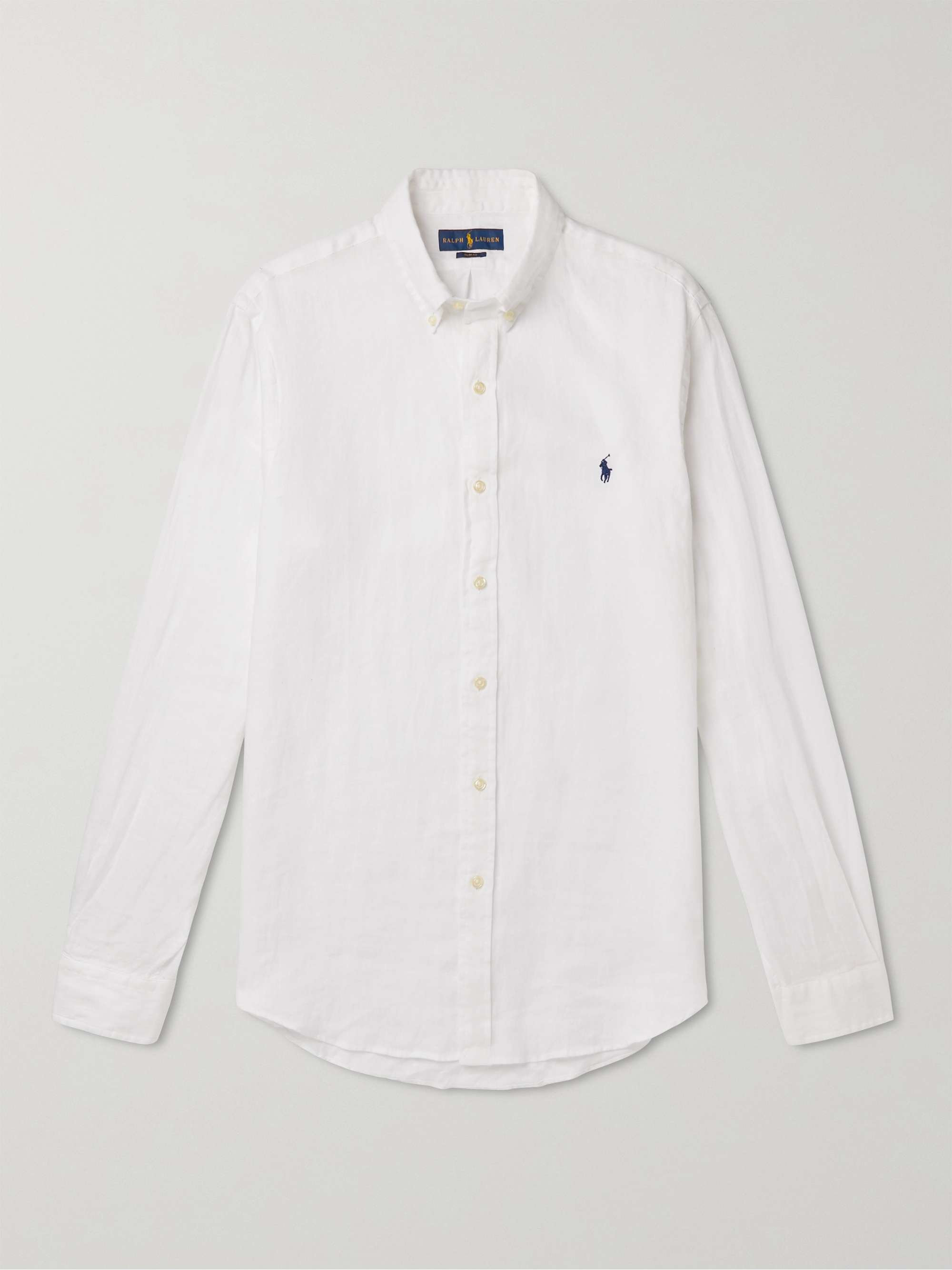 POLO RALPH Slim-Fit Button-Down Collar Logo-Embroidered Linen Shirt | MR PORTER