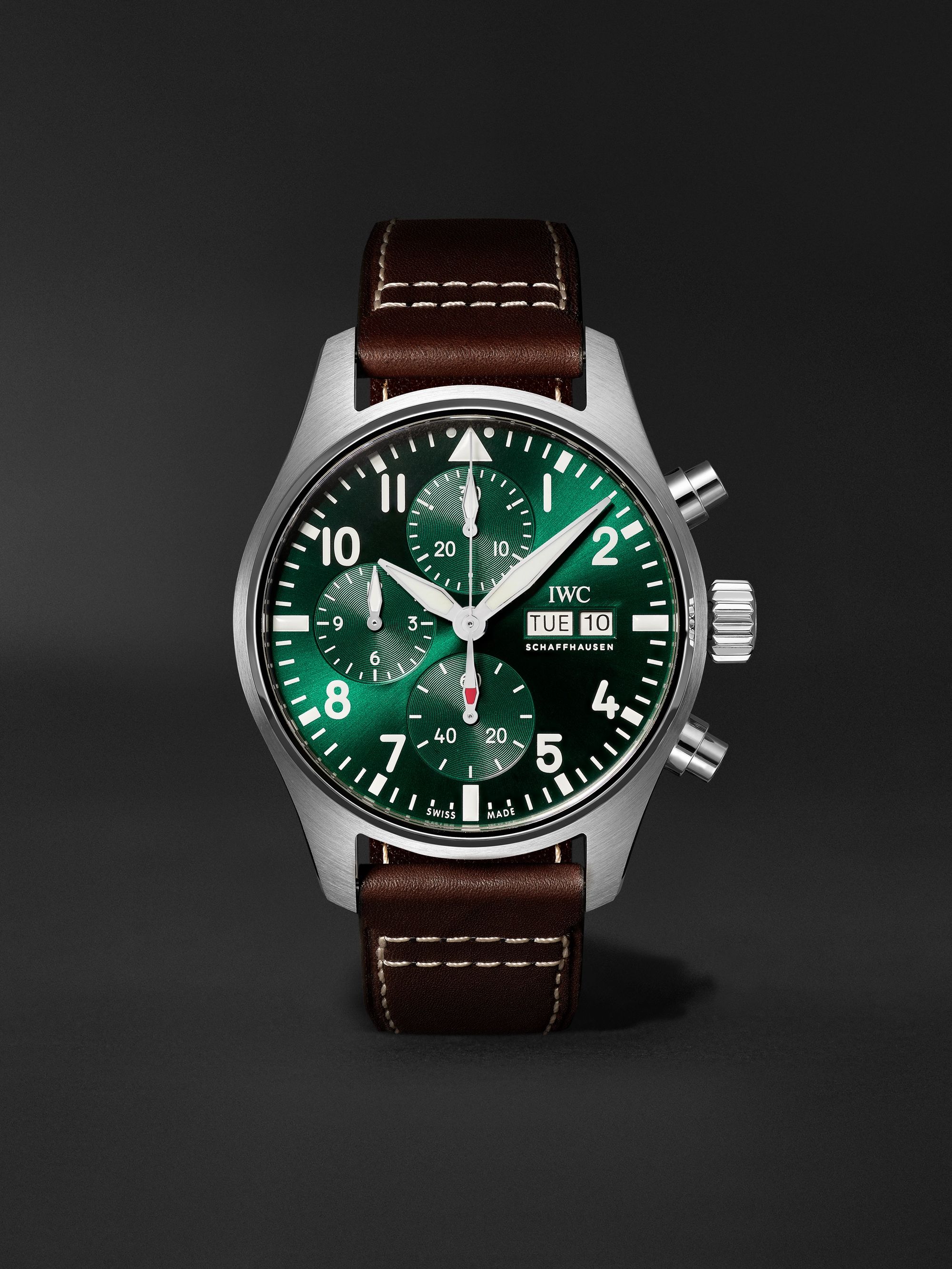 Corporation Geleerde haspel IWC SCHAFFHAUSEN Pilot's Automatic Chronograph 41mm Stainless Steel and  Leather Watch, Ref. No. IW388103 | MR PORTER