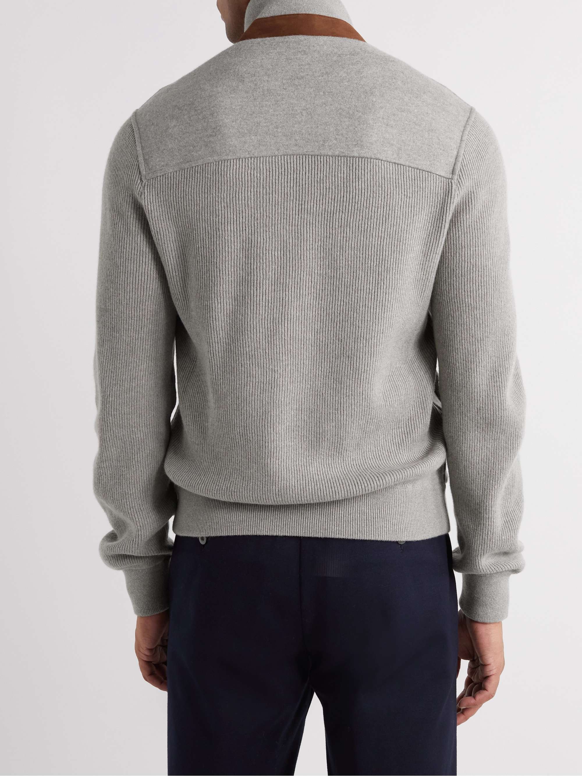 LORO PIANA Suede-Trimmed Cashmere-Blend Zip-Up Cardigan