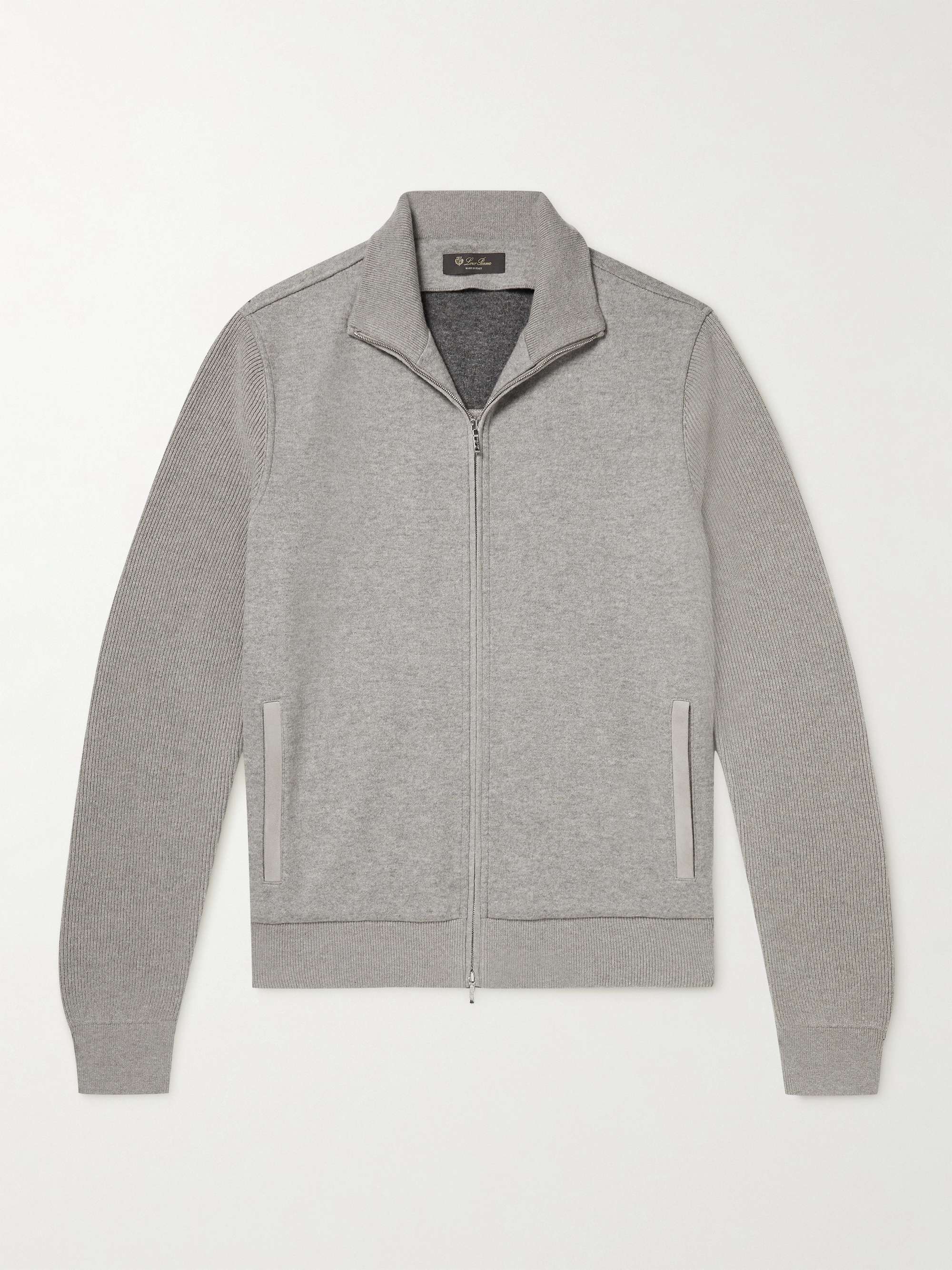 LORO PIANA Suede-Trimmed Cashmere-Blend Zip-Up Cardigan