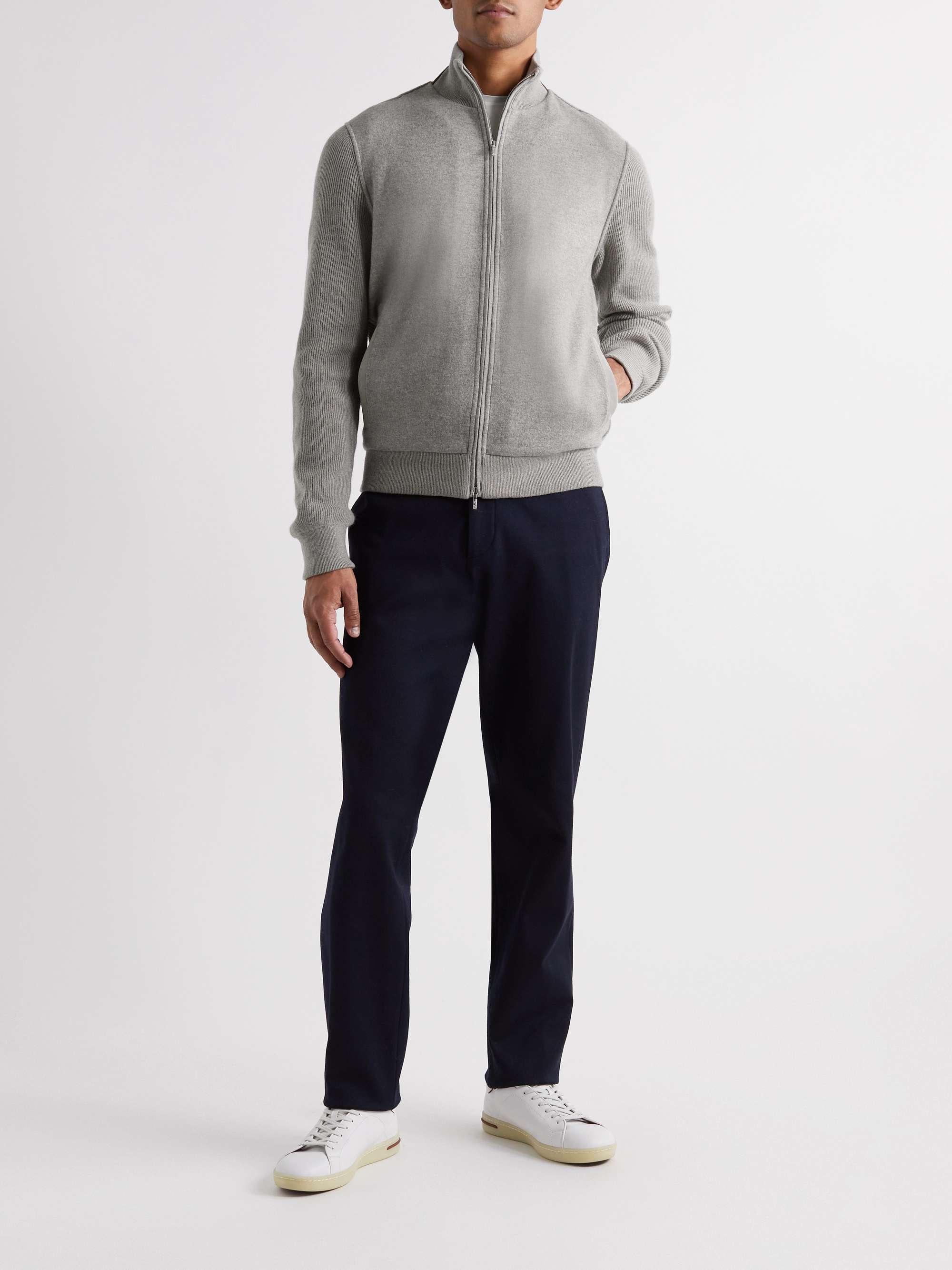 LORO PIANA Suede-Trimmed Cashmere-Blend Zip-Up Cardigan
