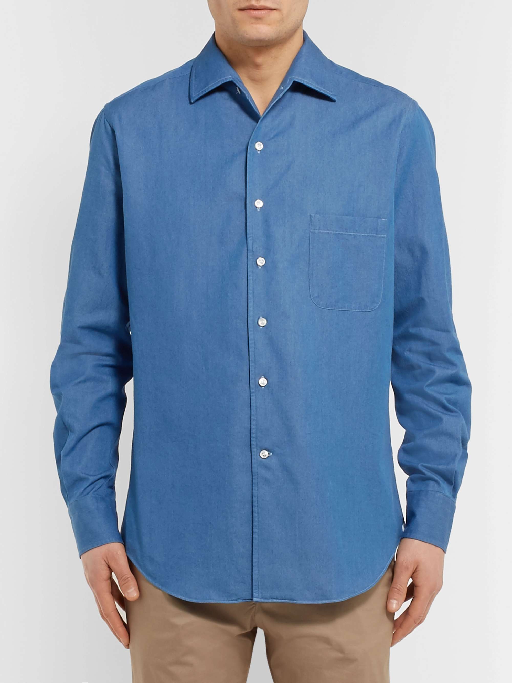 LORO PIANA Washed Cotton-Chambray Shirt
