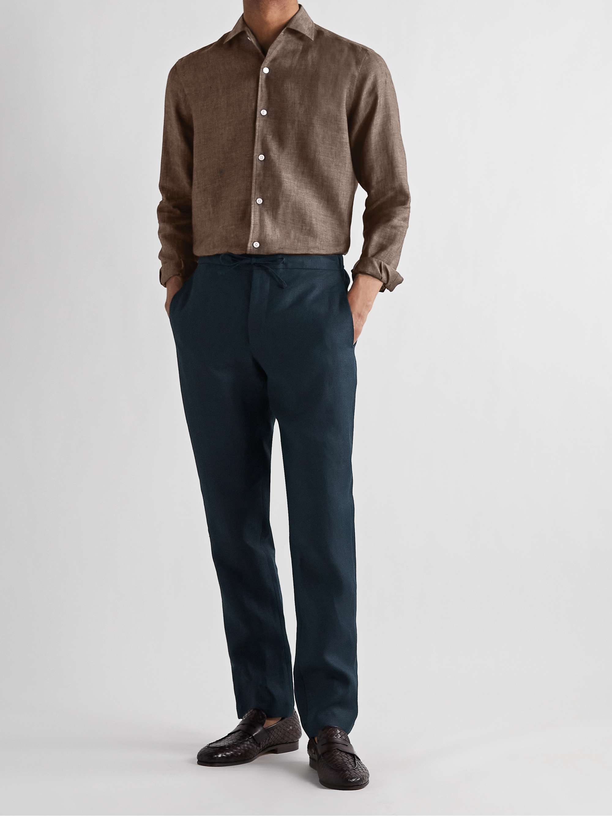 DE PETRILLO Slim-Fit Linen Drawstring Trousers