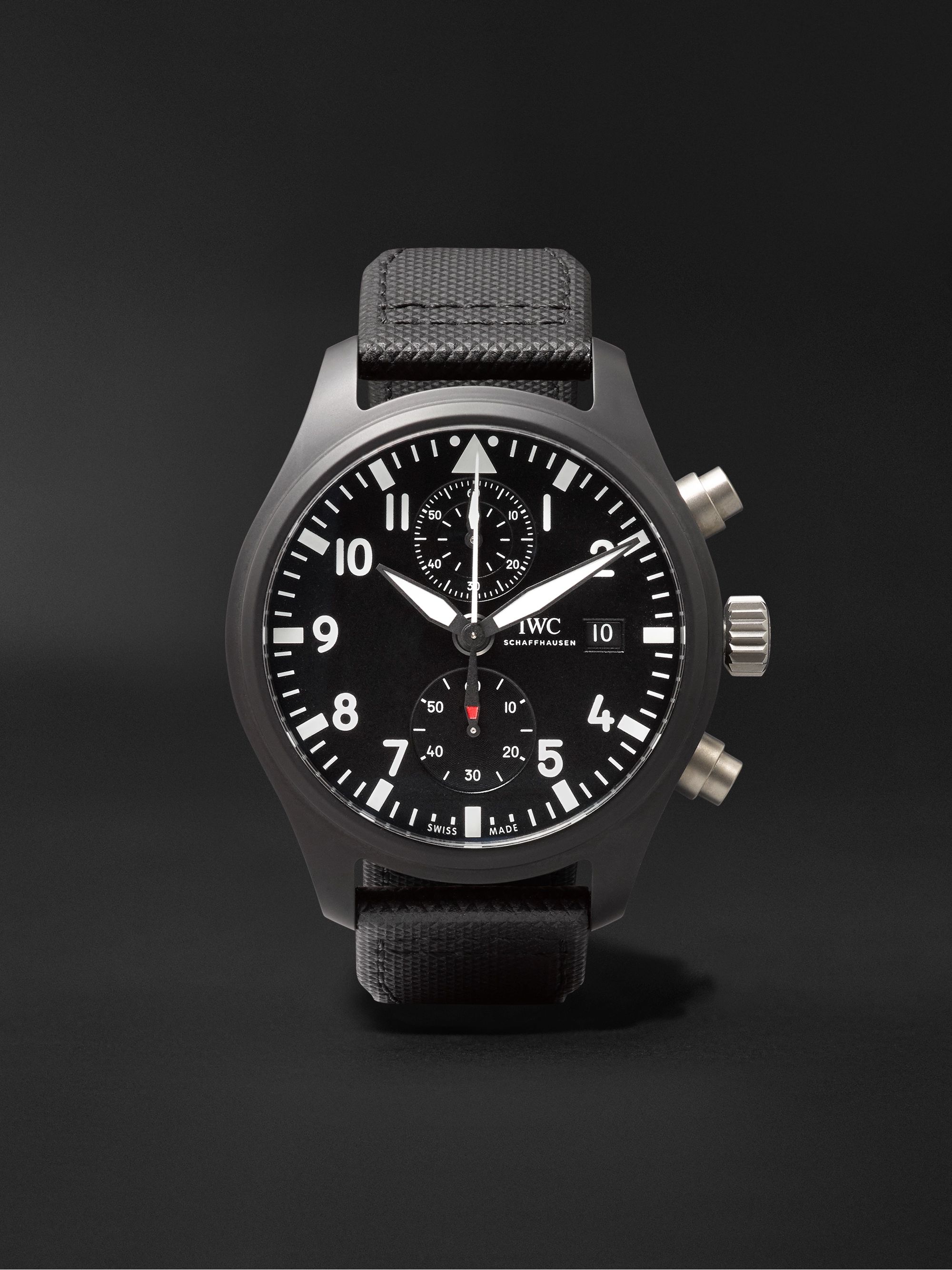 Uitstralen Lui evenwicht IWC SCHAFFHAUSEN Pilot's TOP GUN Automatic Chronograph 44mm Ceramic and  Leather Watch, Ref. No. IW389001 | MR PORTER