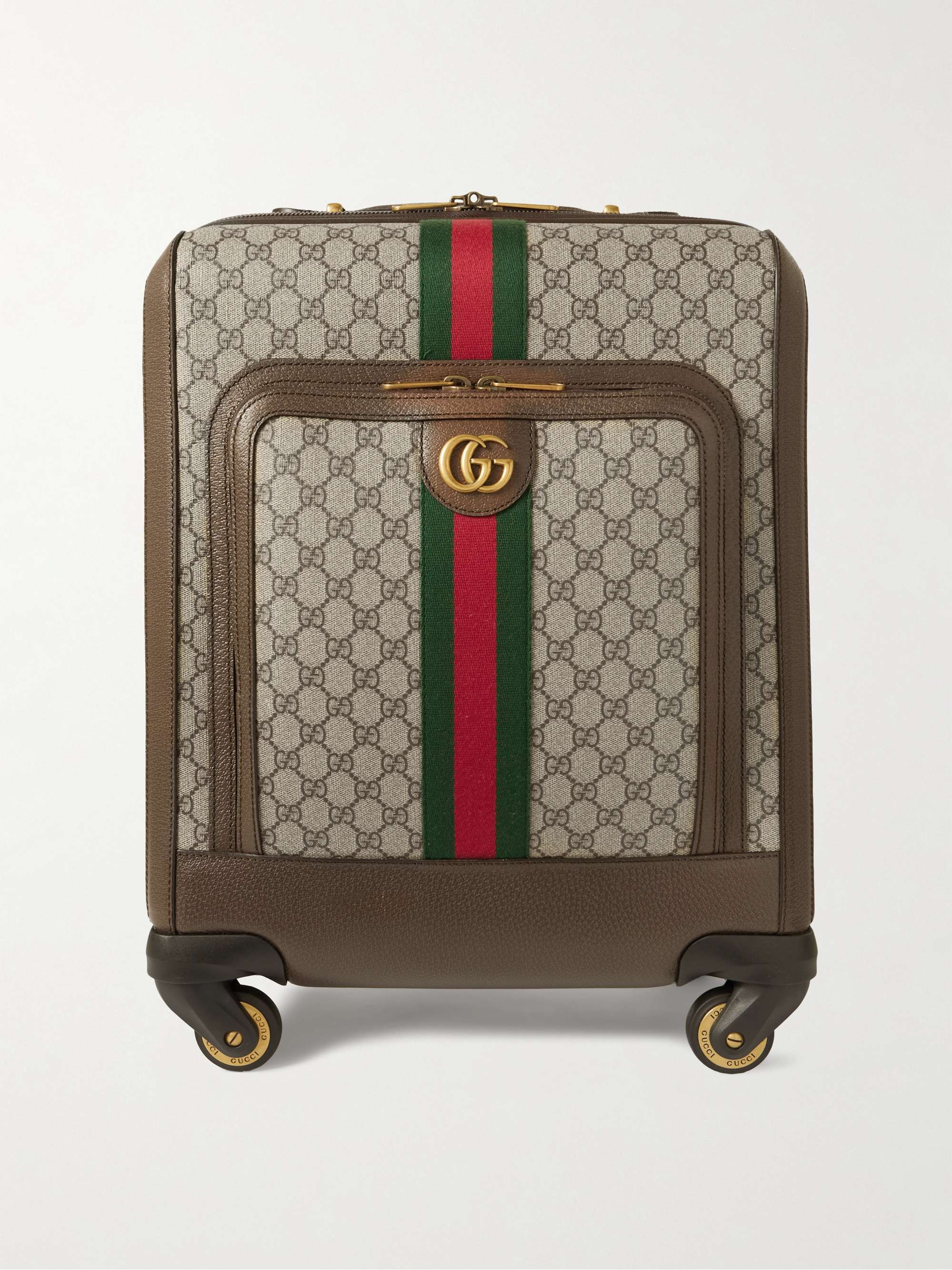 Gucci Savoy Leather and Webbing-Trimmed Monogrammed Coated-Canvas