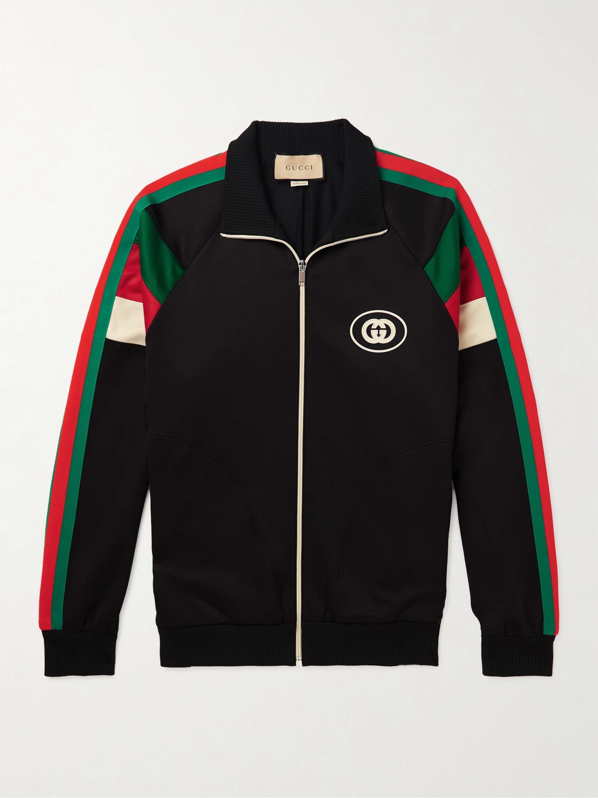 GUCCI Logo-Print Striped Jersey Bomber Jacket | MR PORTER