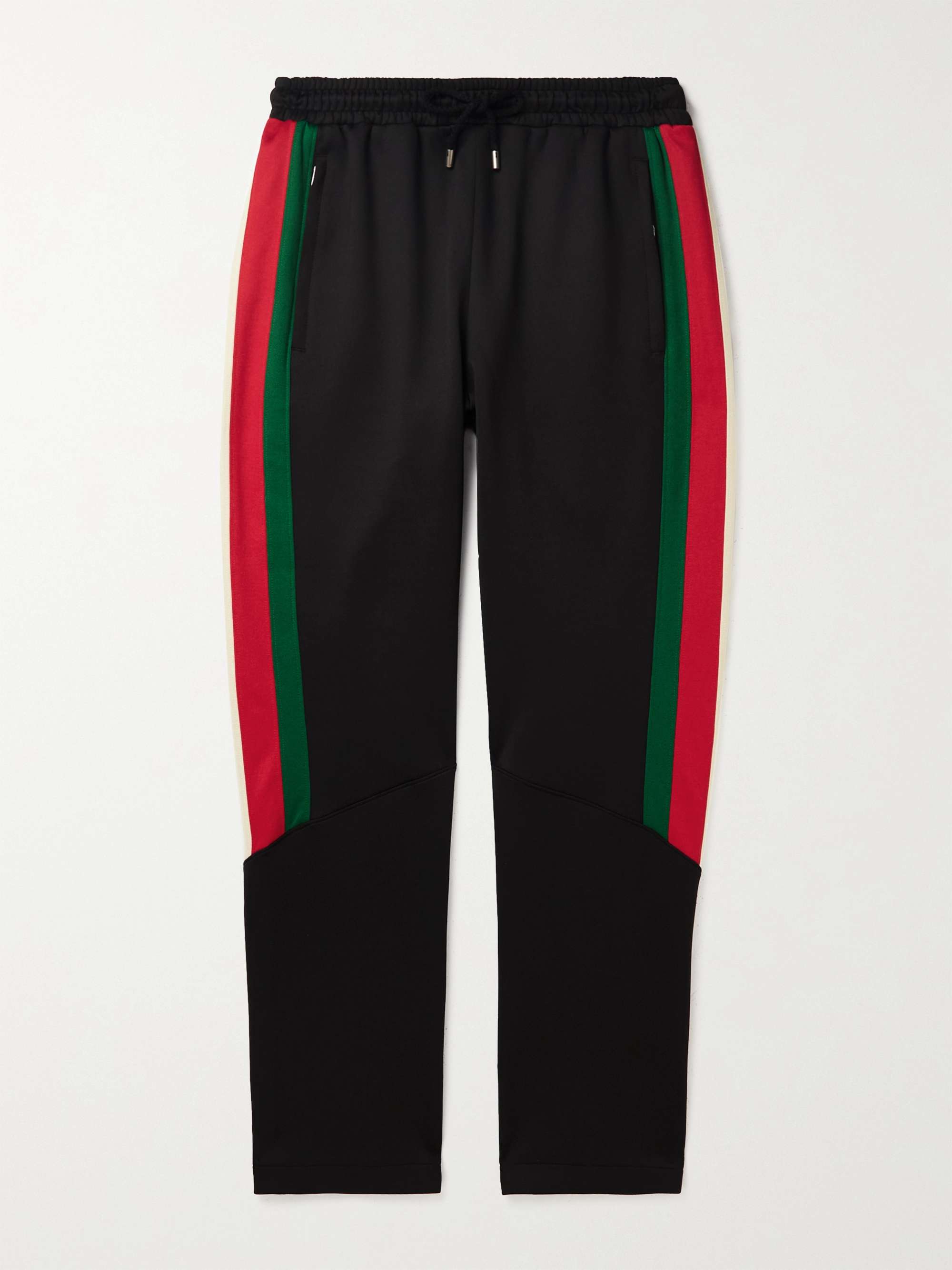 Straight-Leg Striped Webbing-Trimmed Jersey Sweatpants