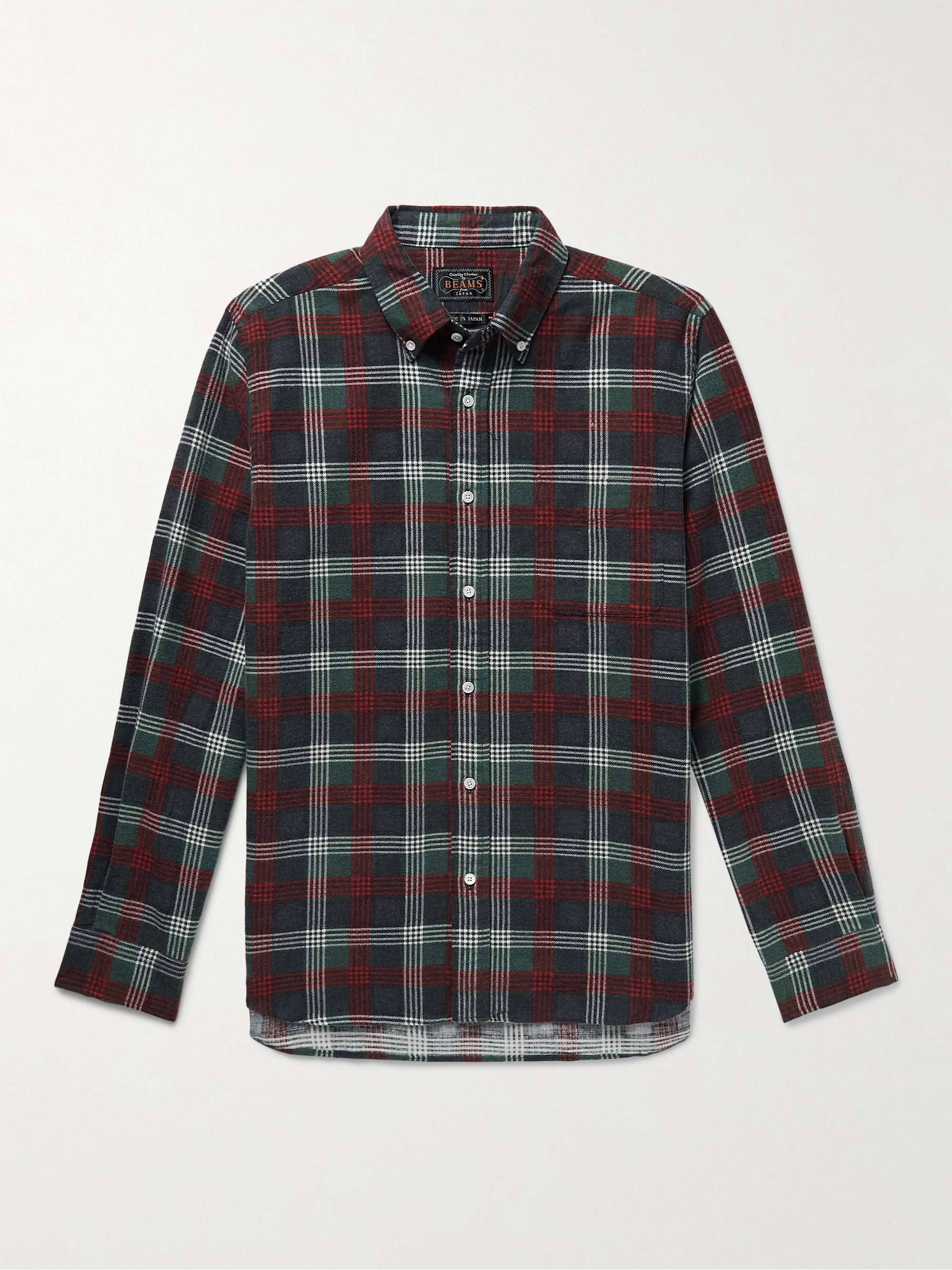 Button-Down Collar Checked Cotton-Flannel Shirt