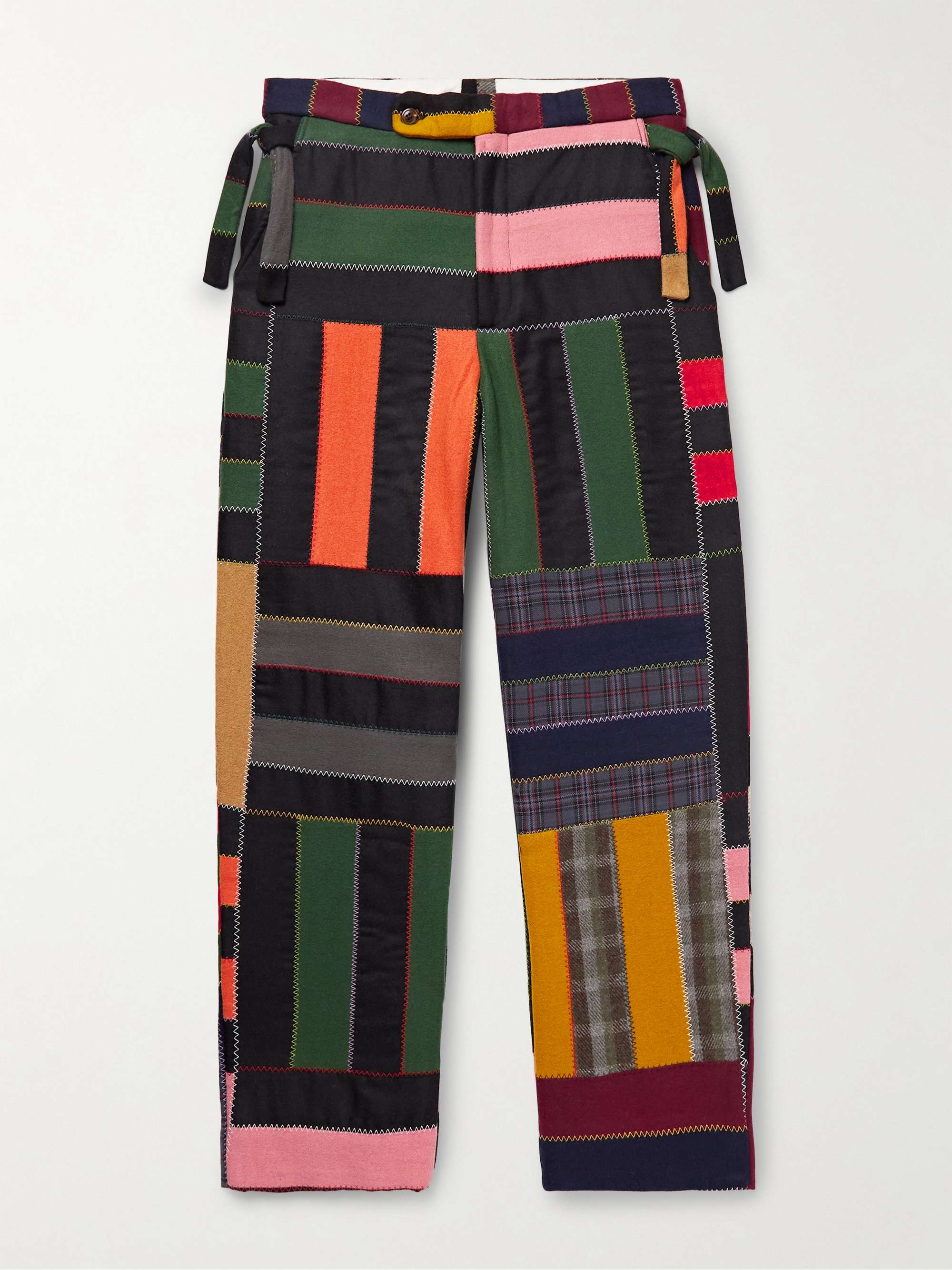 Straight-Leg Patchwork Checked Wool-Blend Trousers