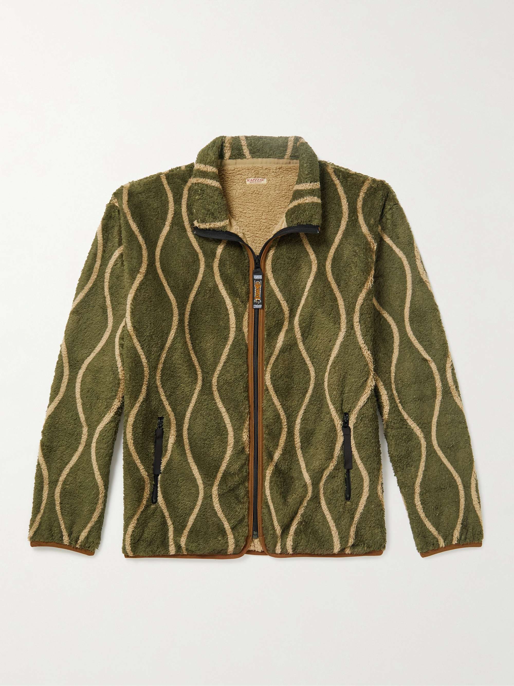 Jacquard-Trimmed Striped Fleece Jacket