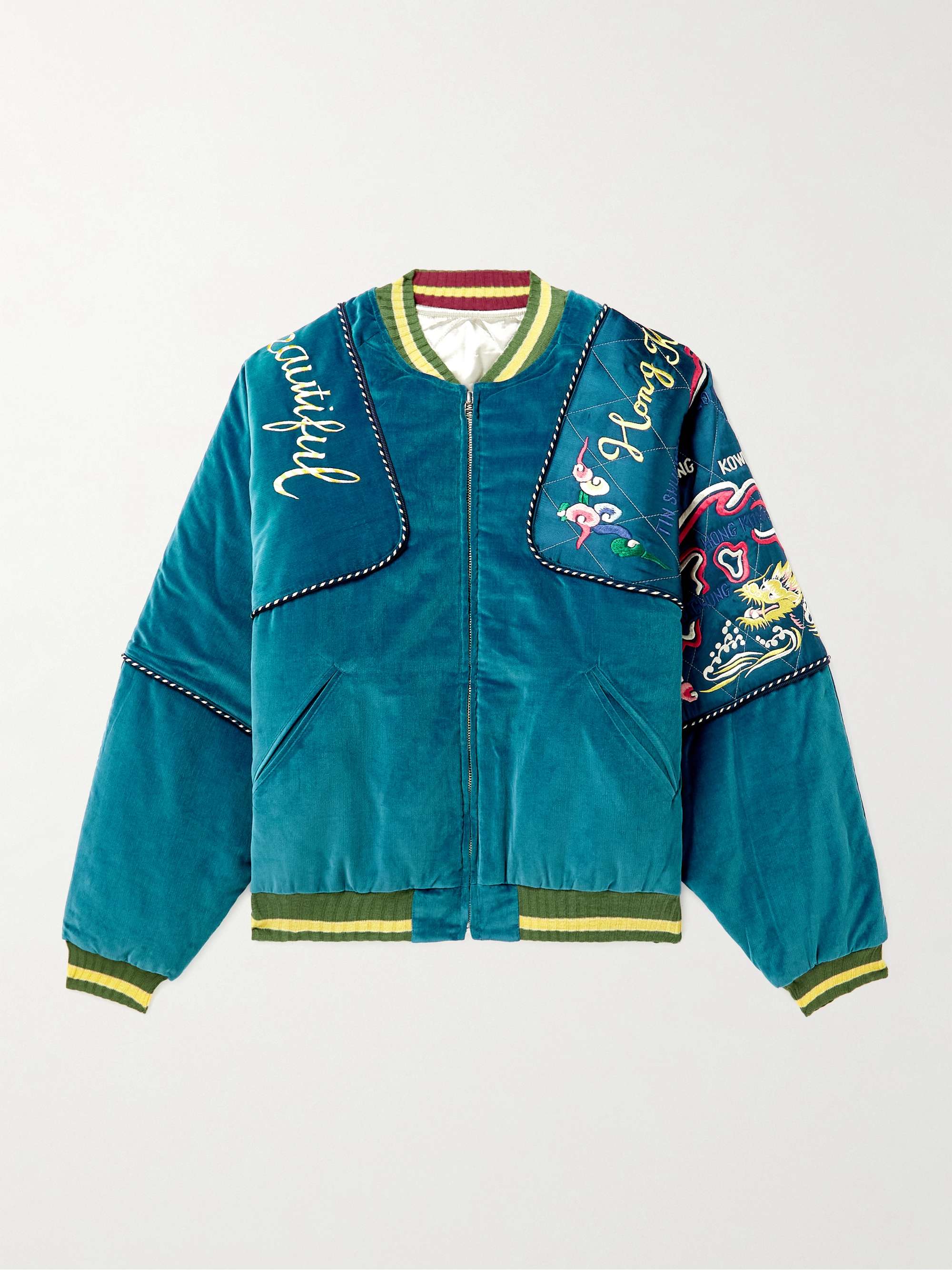 KAPITAL Embroidered Padded Cotton-Velvet and Satin Bomber Jacket ...