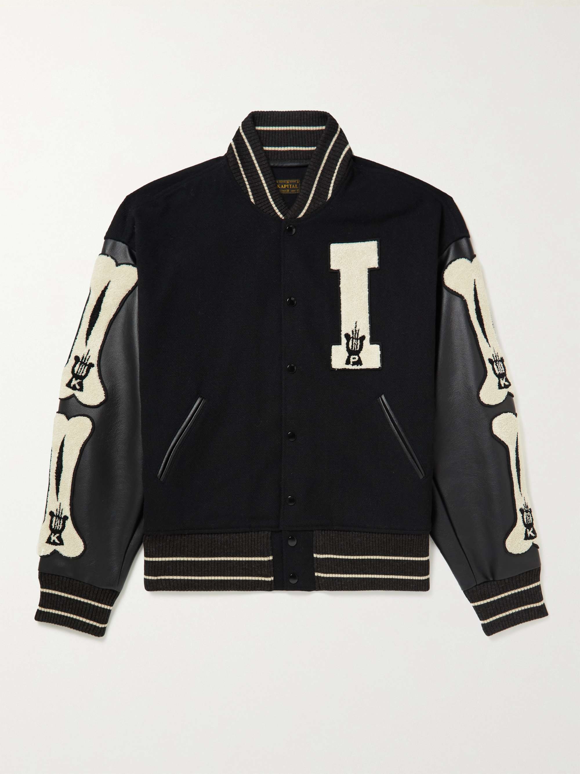 KAPITAL Faux Leather and Wool-Blend Varsity Jacket for Men