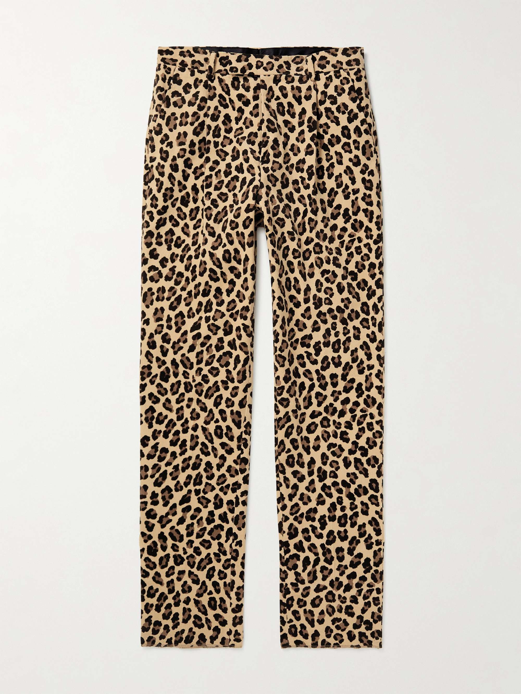 WACKO MARIA Pleated Leopard Print Cotton Corduroy Trousers for Men