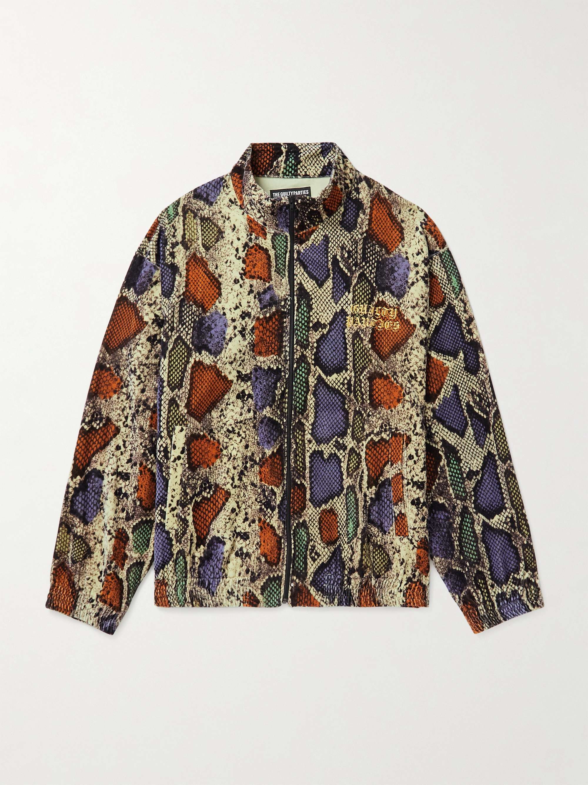 Snake-Print Cotton-Velvet Track Jacket