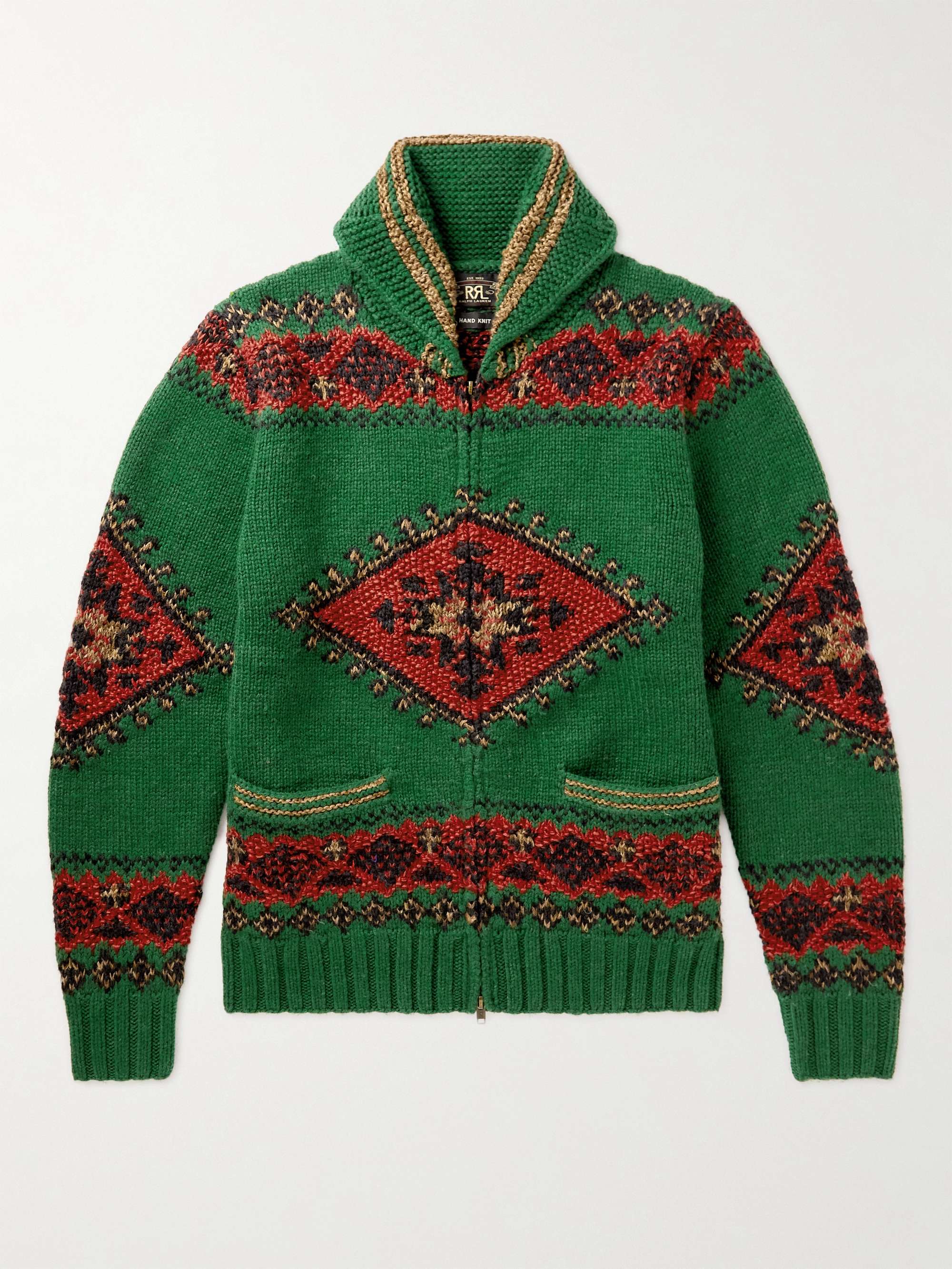 Shawl-Collar Wool-Blend Jacquard Zip-Up Cardigan Shawl-Collar Wool-Blend Jacquard Zip-Up Cardigan