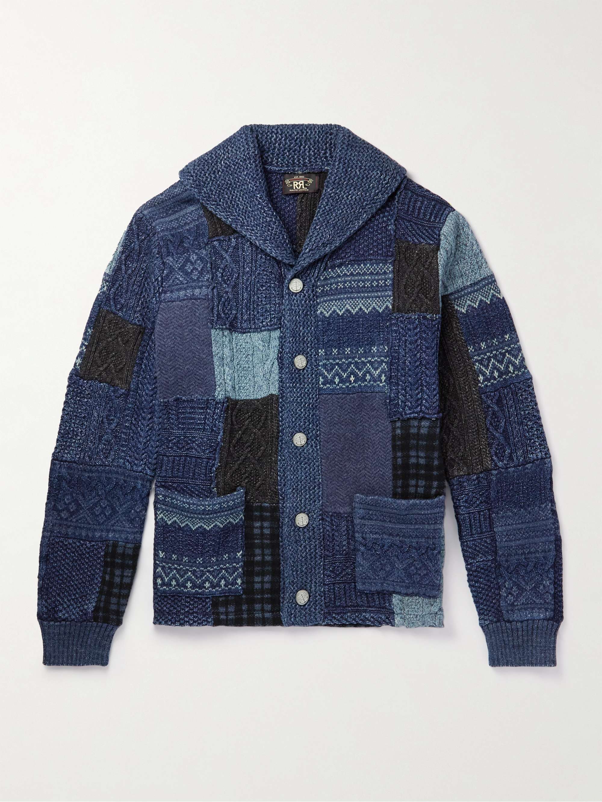 RRL Shawl-Collar Patchwork Cotton-Blend Cardigan for Men | MR PORTER