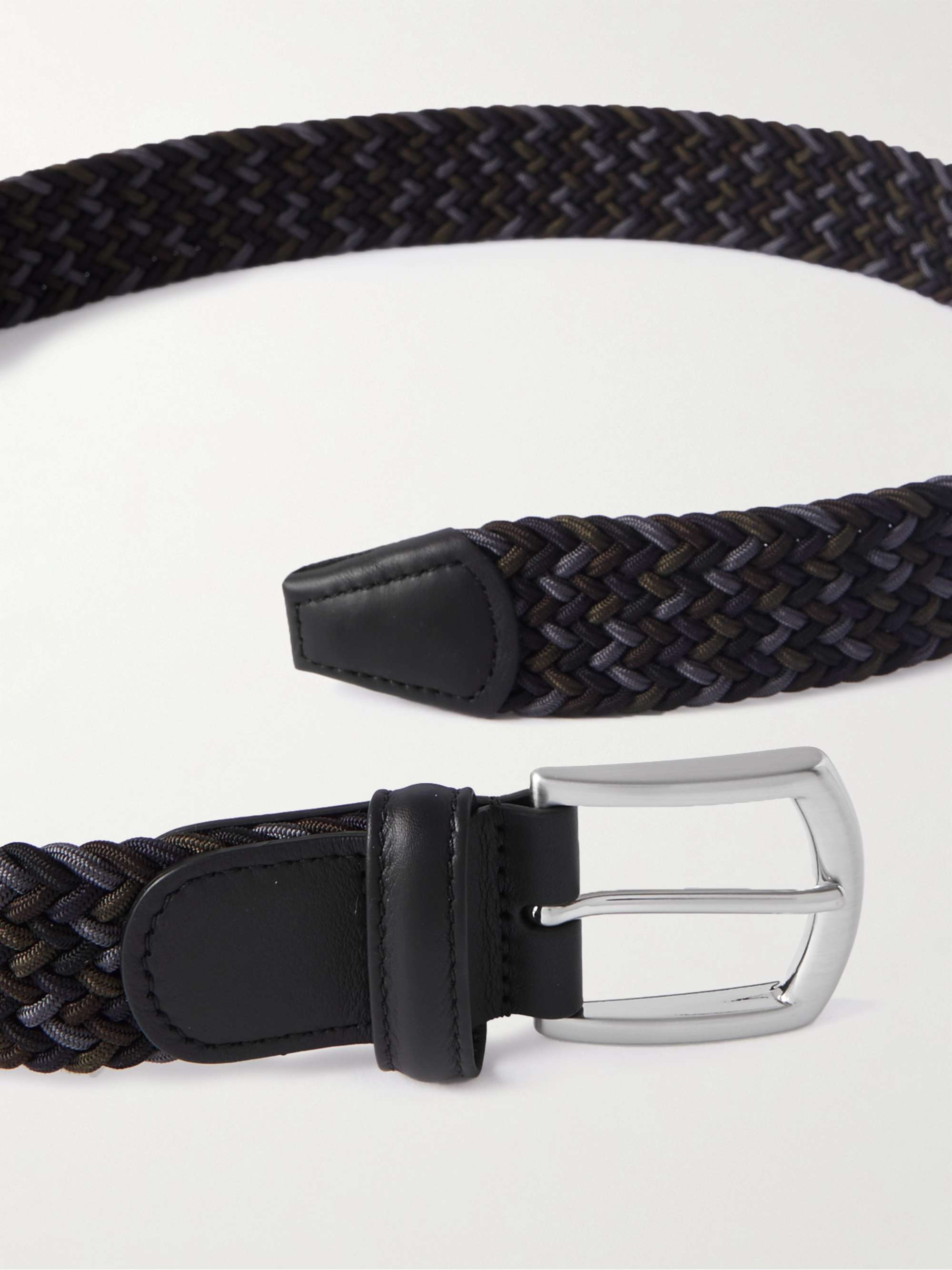 ANDERSON'S 3.5cm Leather-Trimmed Woven Elastic Belt