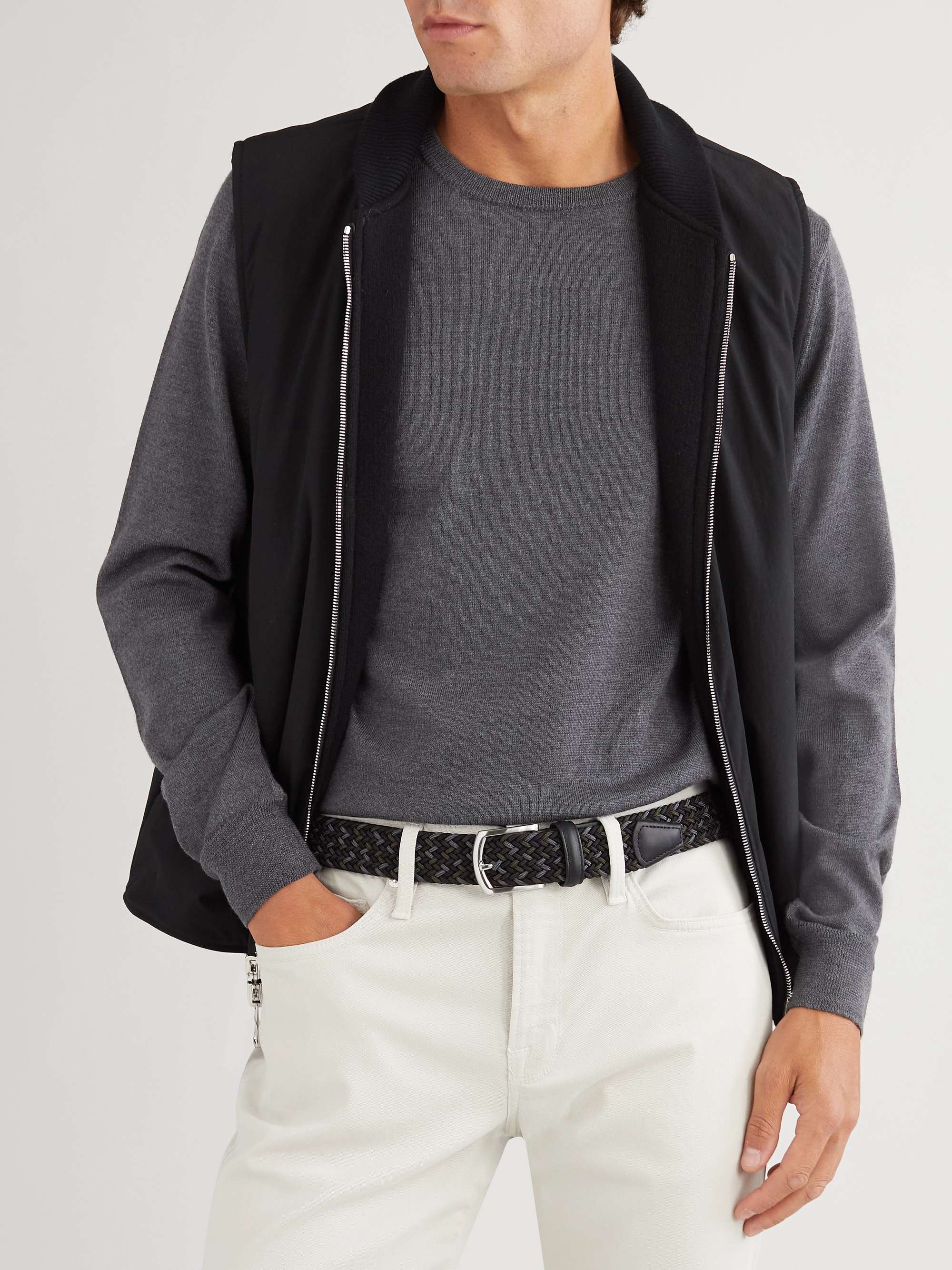 ANDERSON'S 3.5cm Leather-Trimmed Woven Elastic Belt