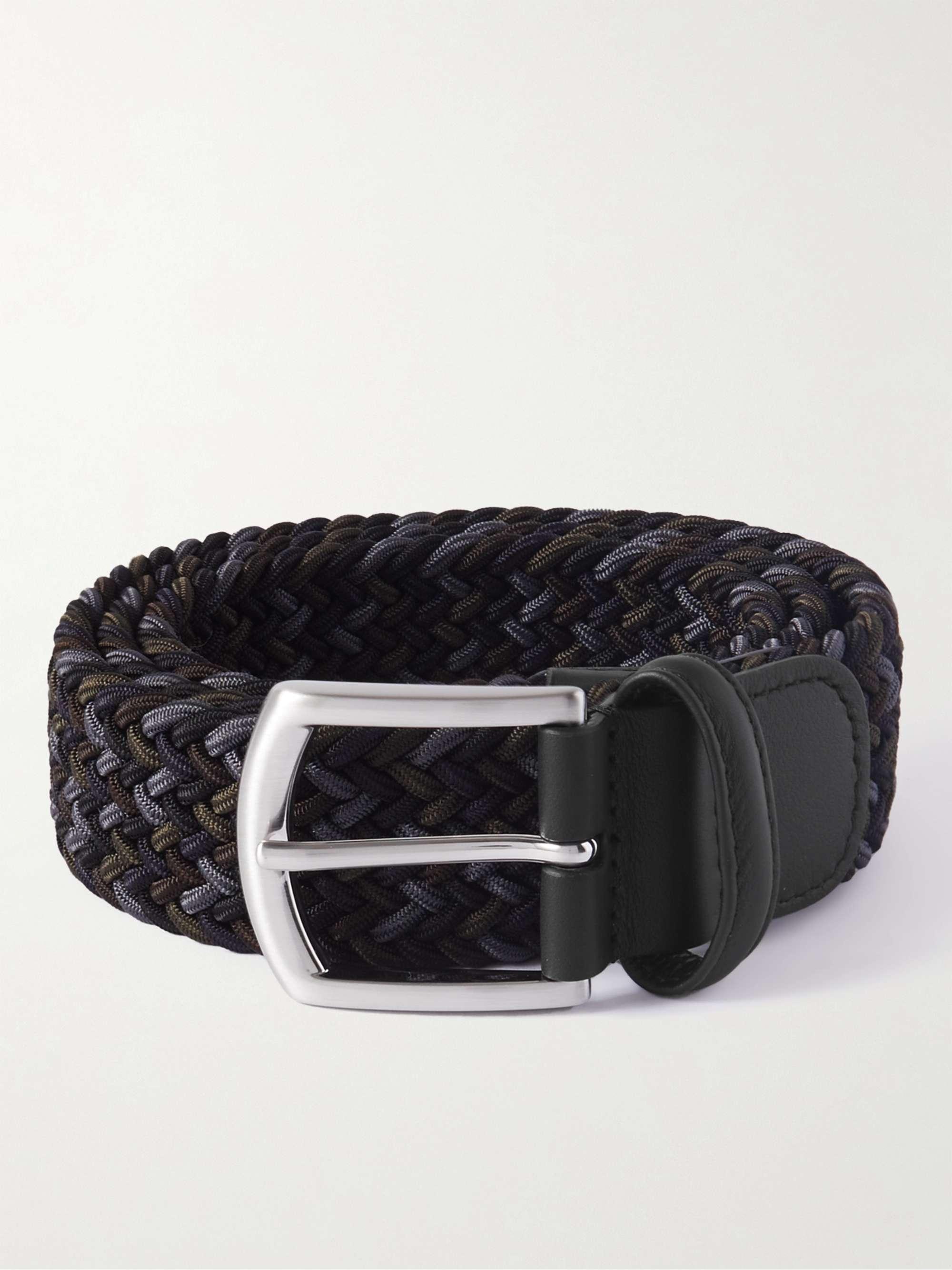 ANDERSON'S 3.5cm Leather-Trimmed Woven Elastic Belt