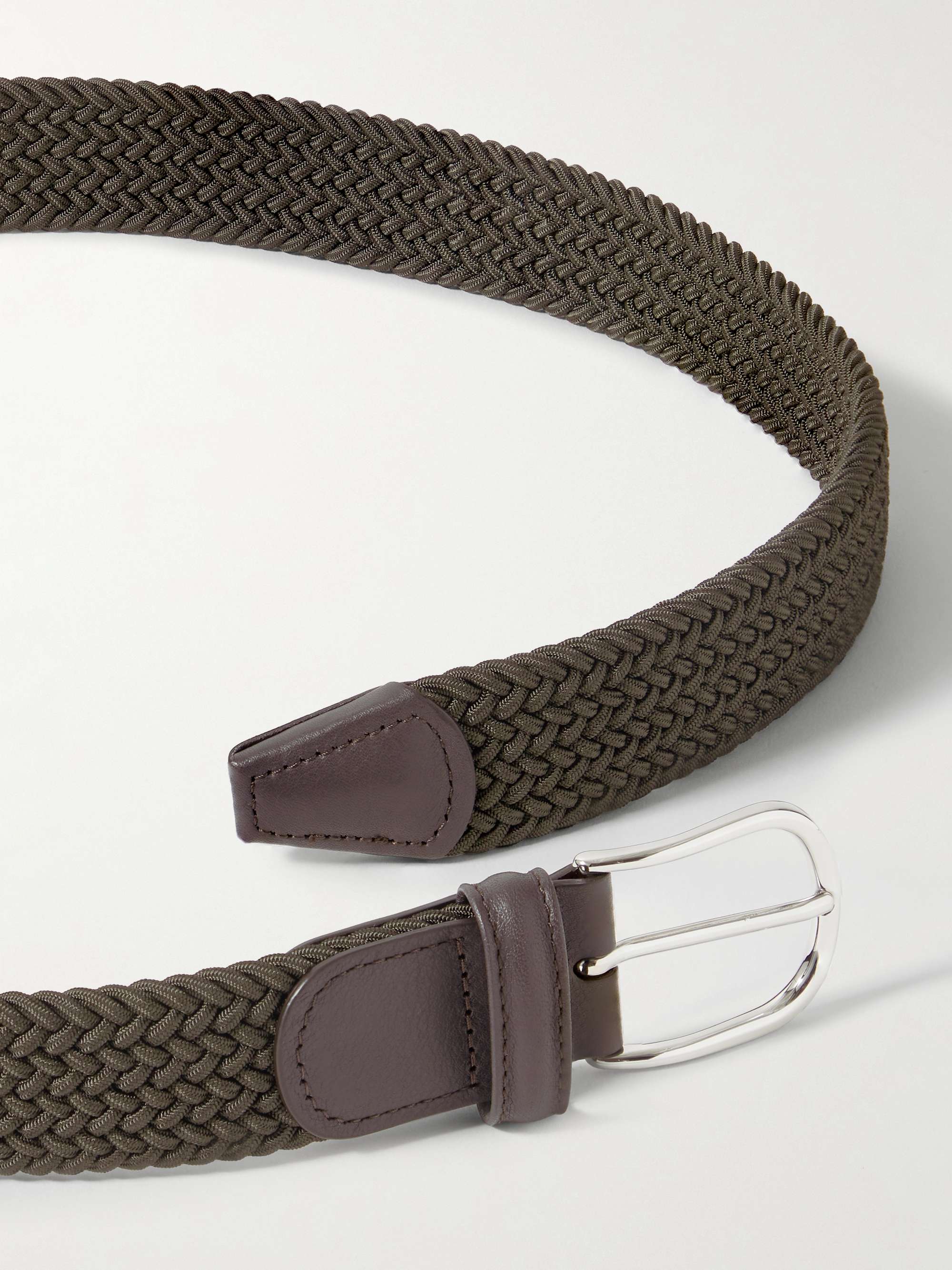 ANDERSON'S 3.5cm Leather-Trimmed Woven Elastic Belt