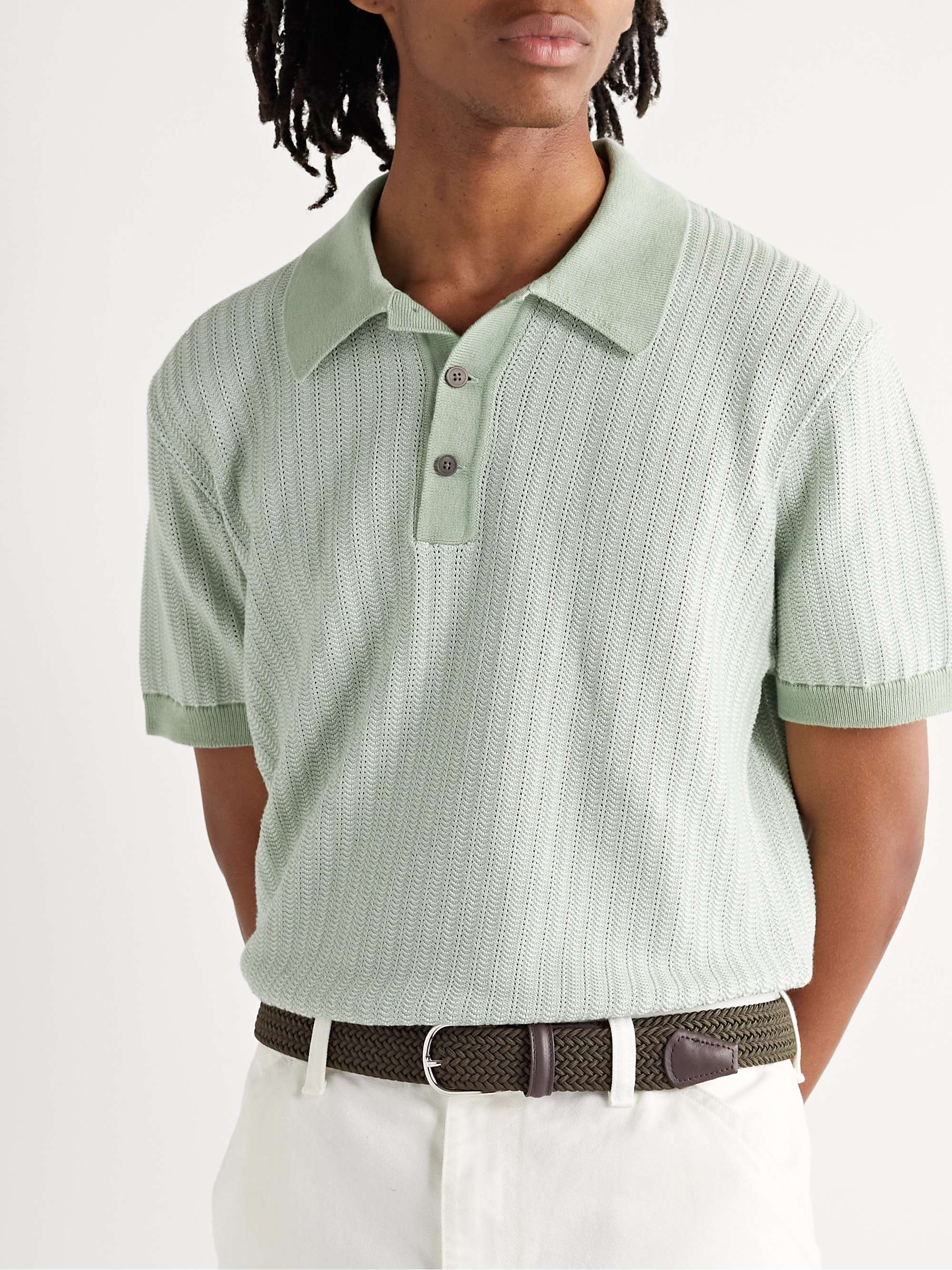 ANDERSON'S 3.5cm Leather-Trimmed Woven Elastic Belt