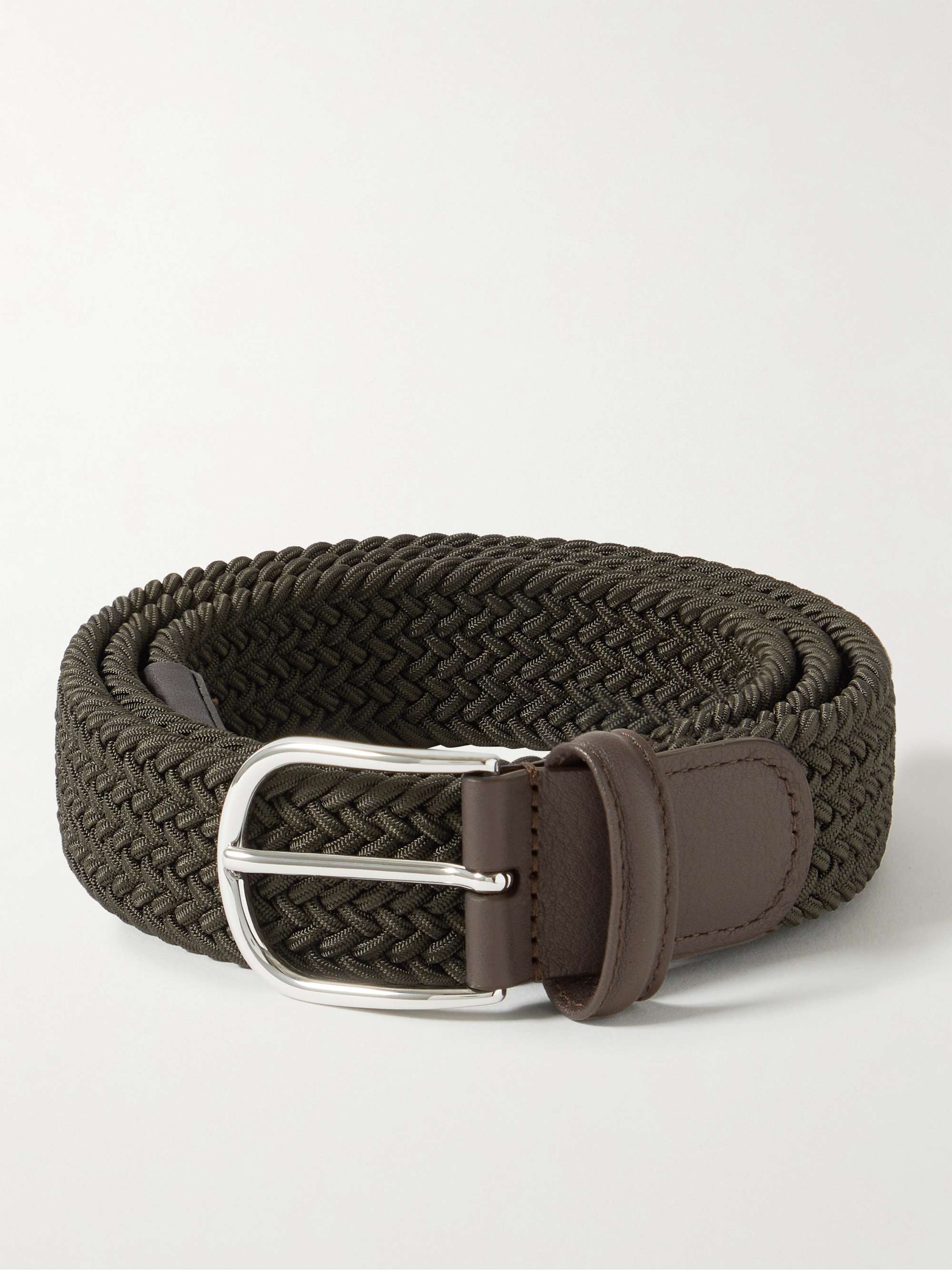 ANDERSON'S 3.5cm Leather-Trimmed Woven Elastic Belt