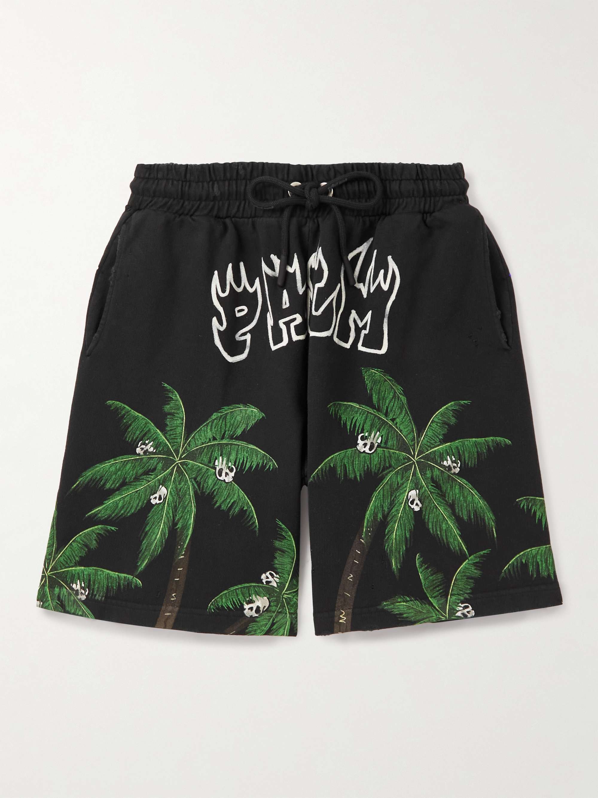 PALM ANGELS Straight-Leg Logo-Print Cotton-Jersey Drawstring Shorts | MR  PORTER