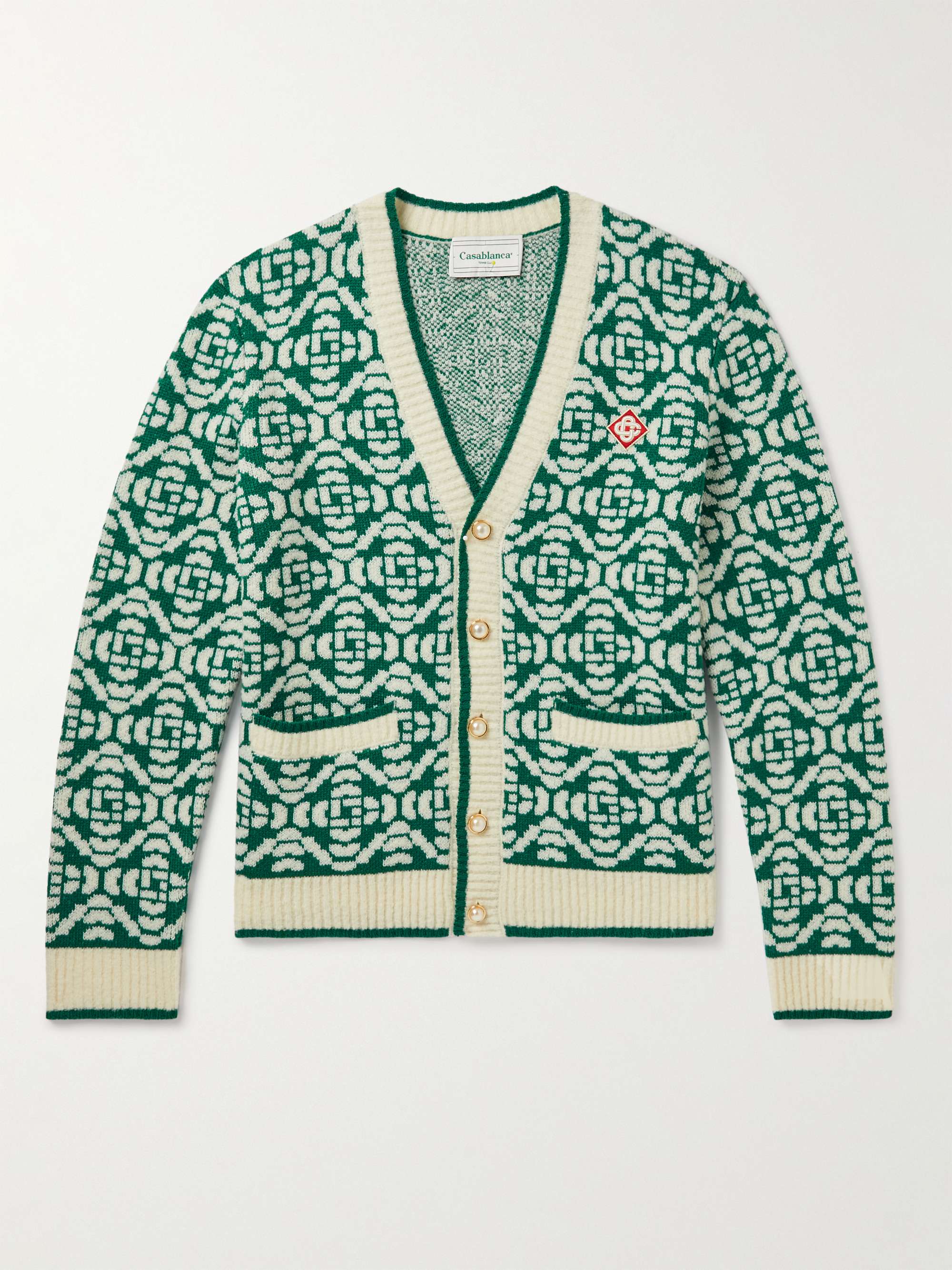 CASABLANCA Logo-Jacquard Merino Wool-Blend Cardigan for Men | MR
