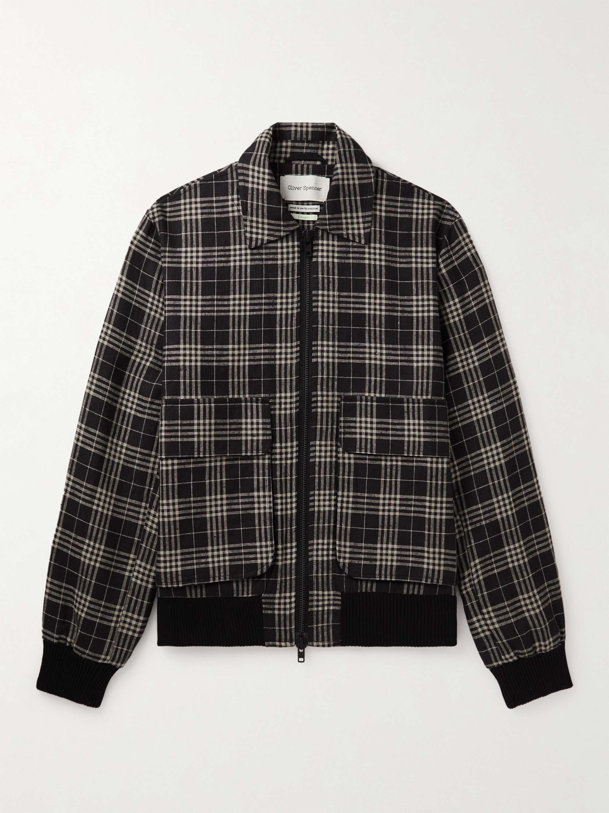 Langar Checked Linen Bomber Jacket