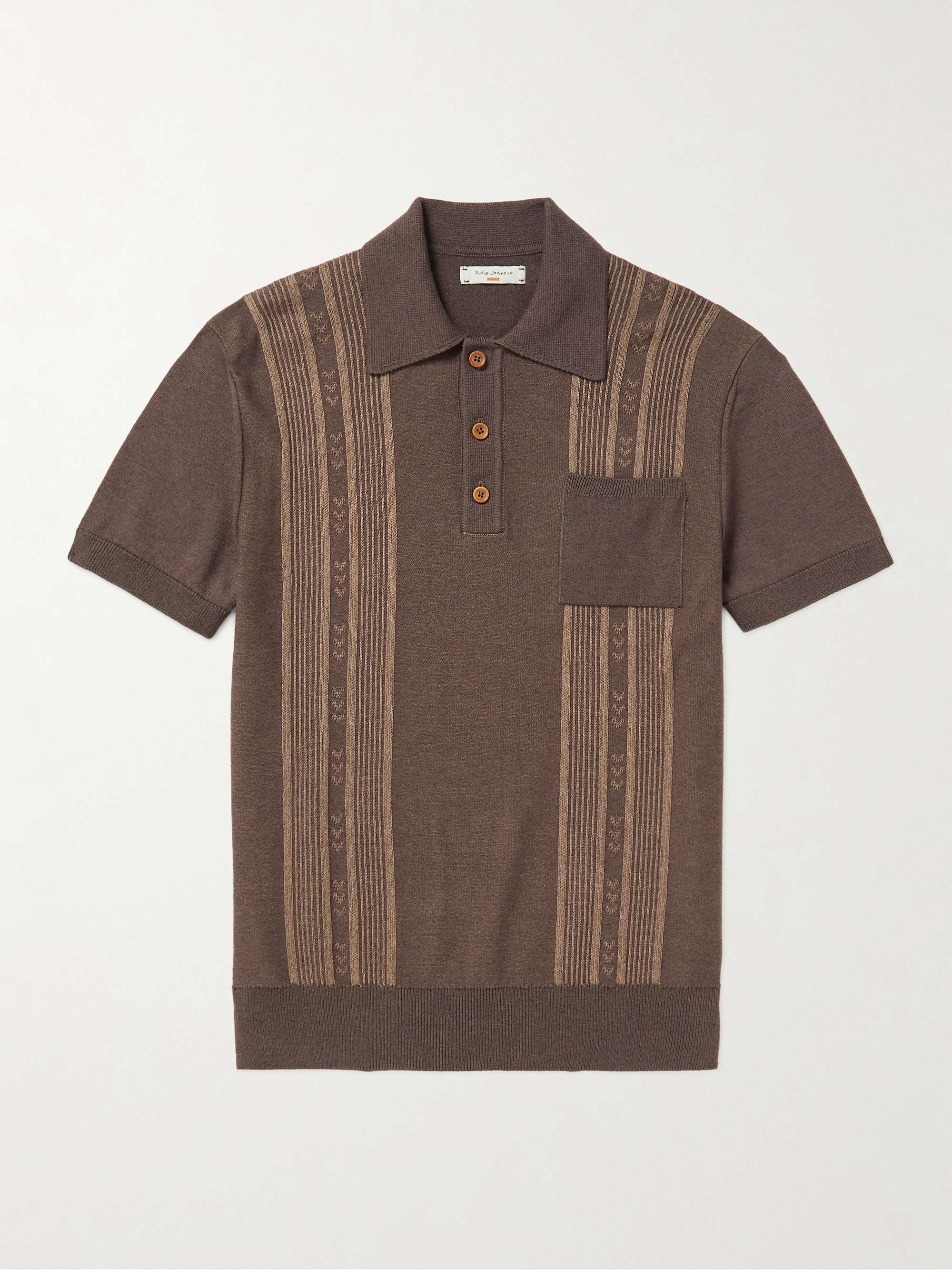 NUDIE JEANS Frippe Embroidered Wool and Cotton-Blend Polo Shirt | MR PORTER