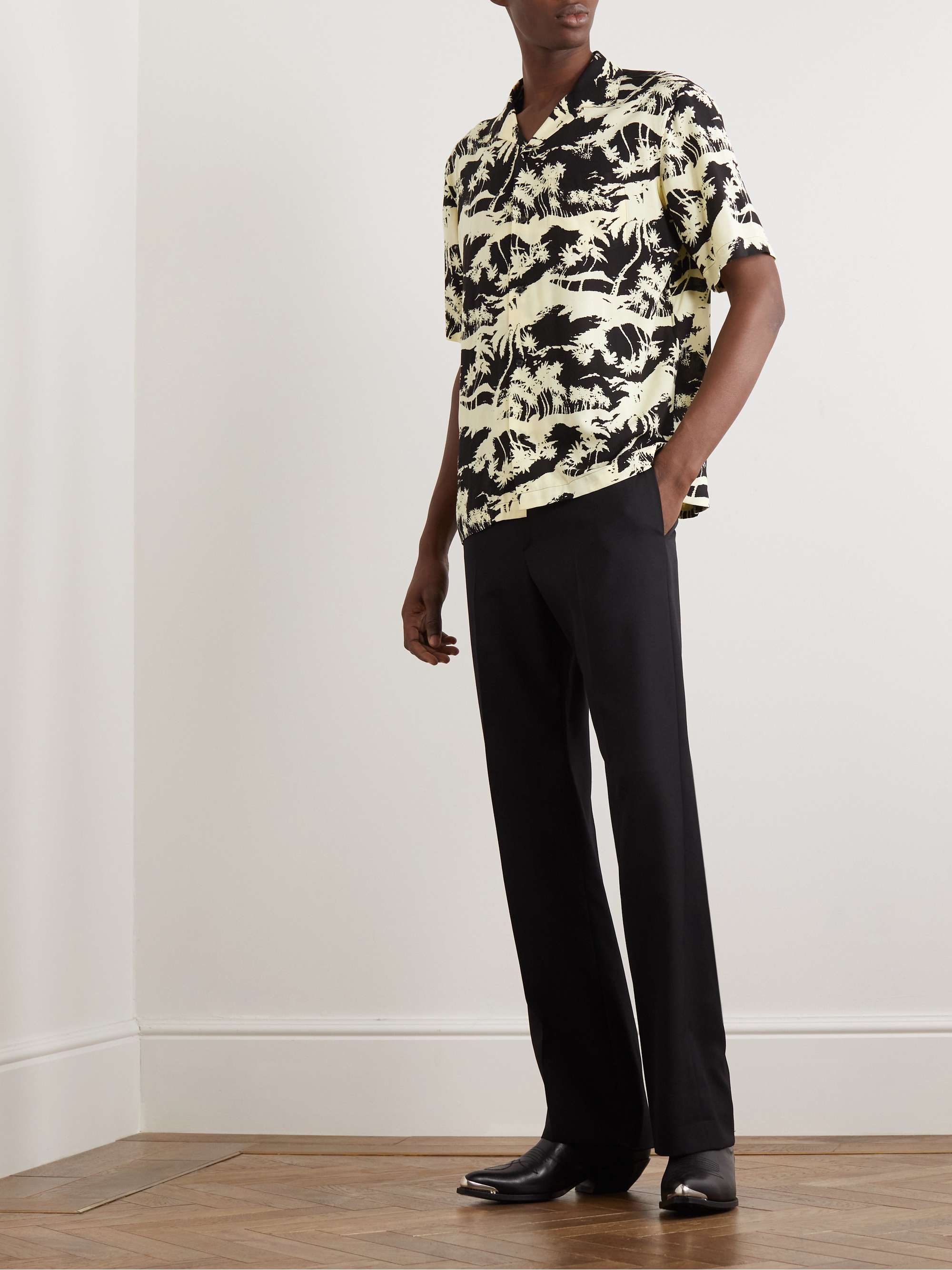 CELINE Convertible-Collar Printed Voile Shirt