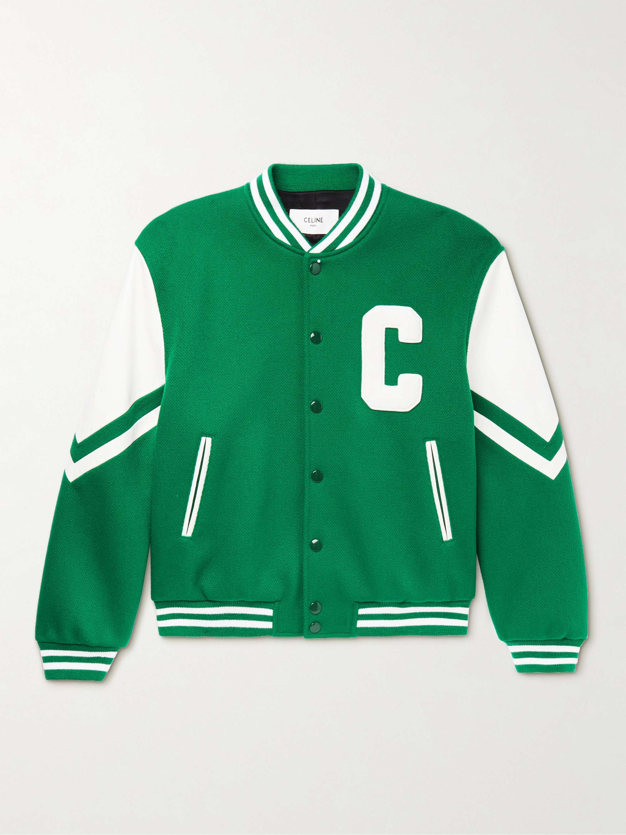 Men's Green & White Ripped Varsity Jacket