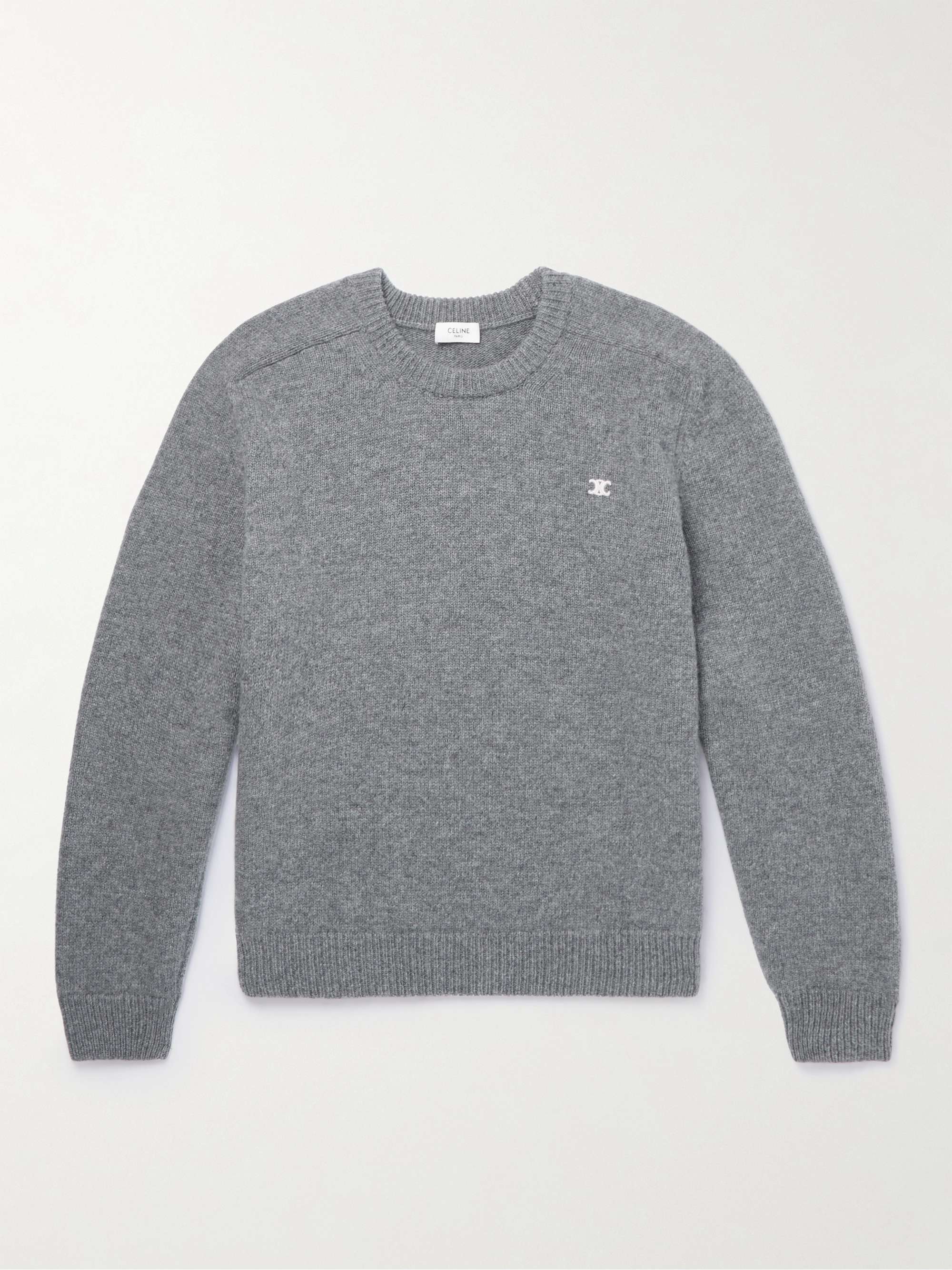 CELINE HOMME Logo-Embroidered Wool and Cashmere-Blend Sweater for Men