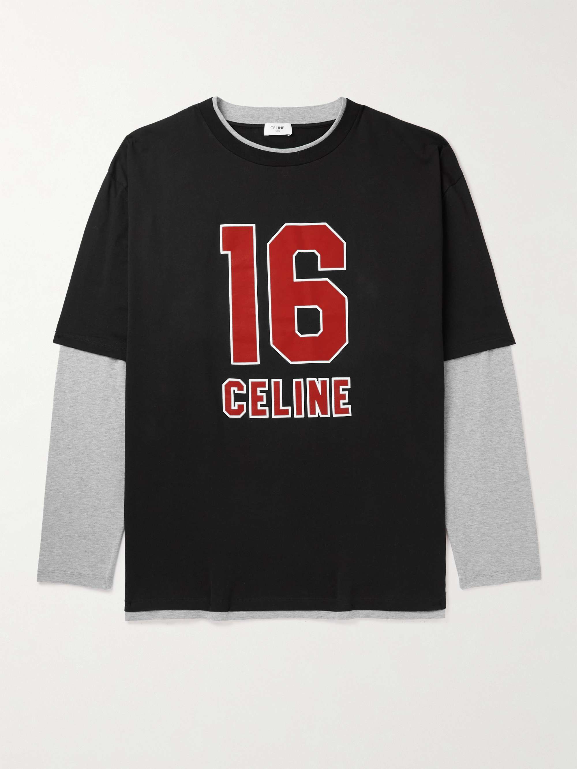 Celine Homme Layered logo-print Cotton-jersey T-Shirt - Men - Black T-shirts - XL