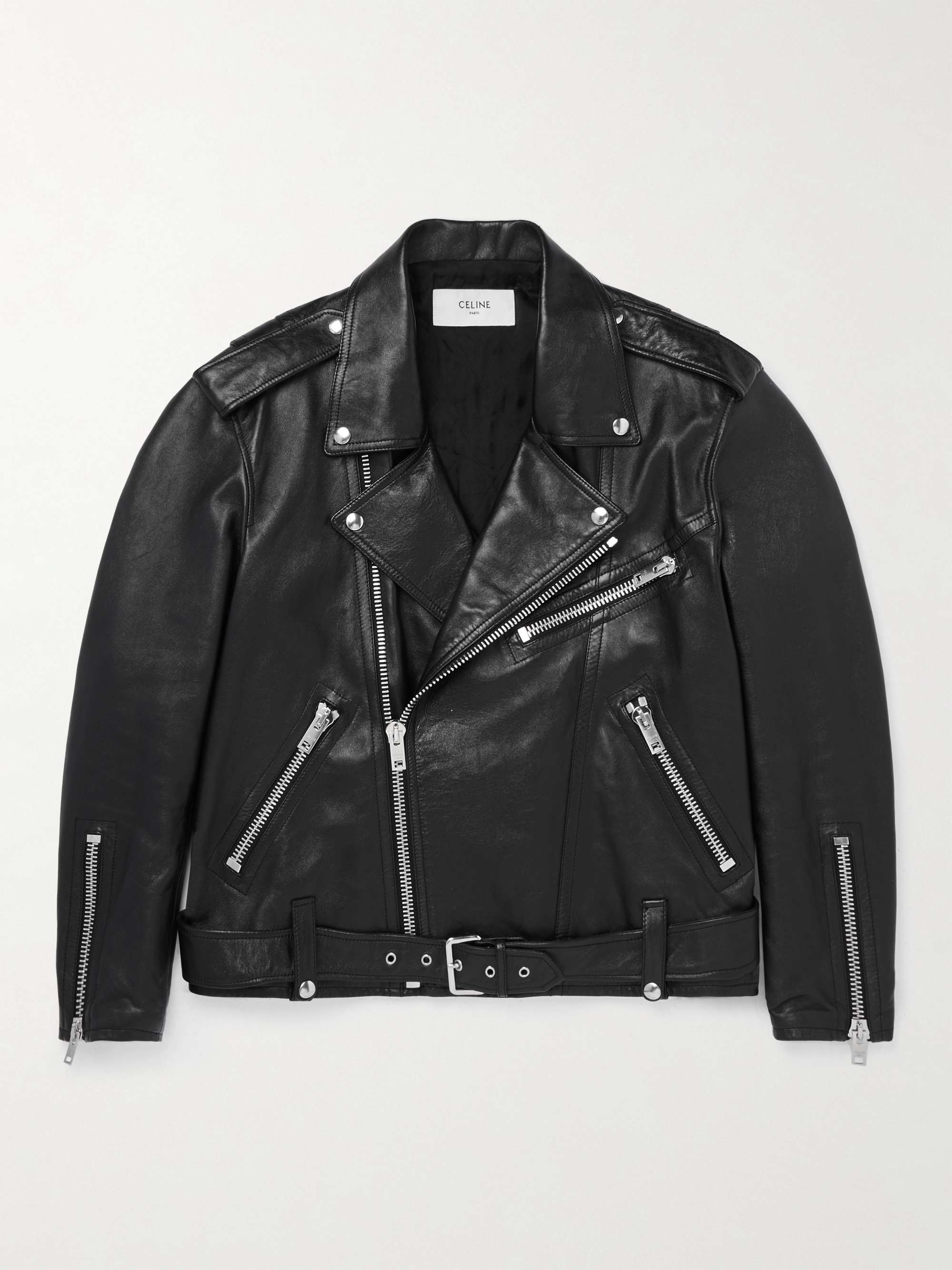 Textured-Leather Biker Jacket