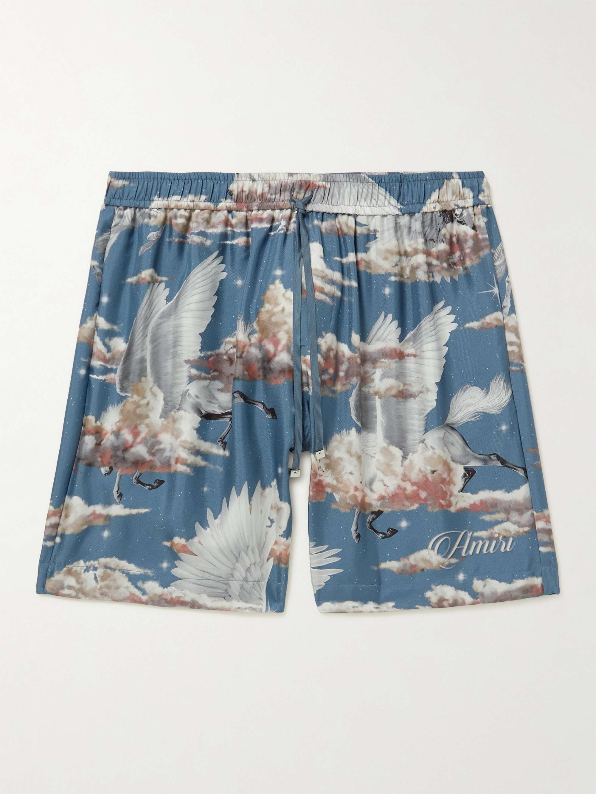 Straight-Leg Printed Silk-Twill Drawstring Shorts