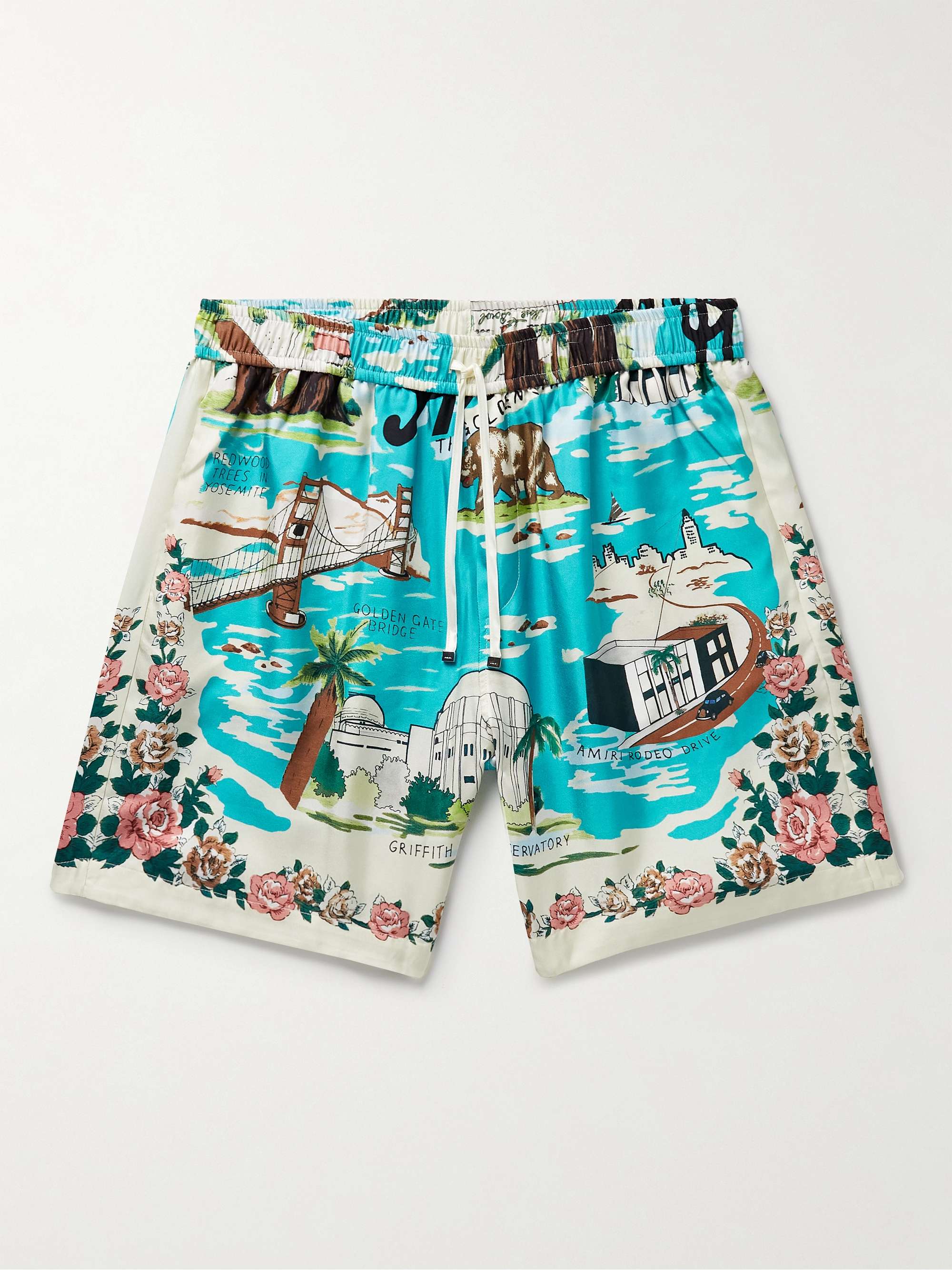 California Straight-Leg Printed Silk-Twill Drawstring Shorts