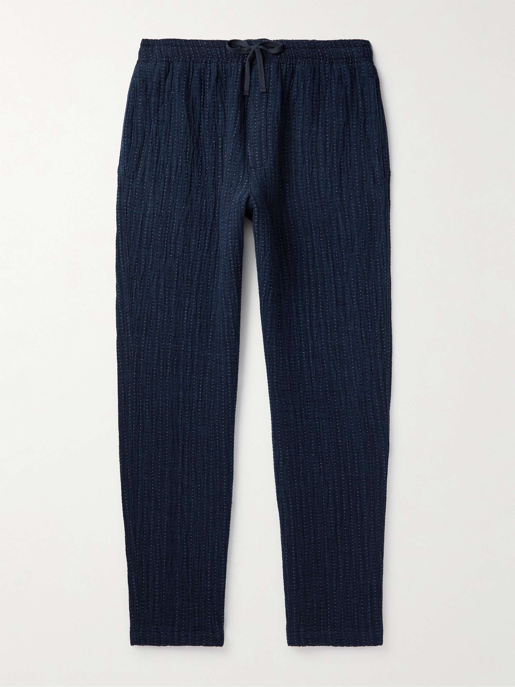 Alva Straight-Leg Sashiko Indigo-Dyed Cotton Drawstring Trousers