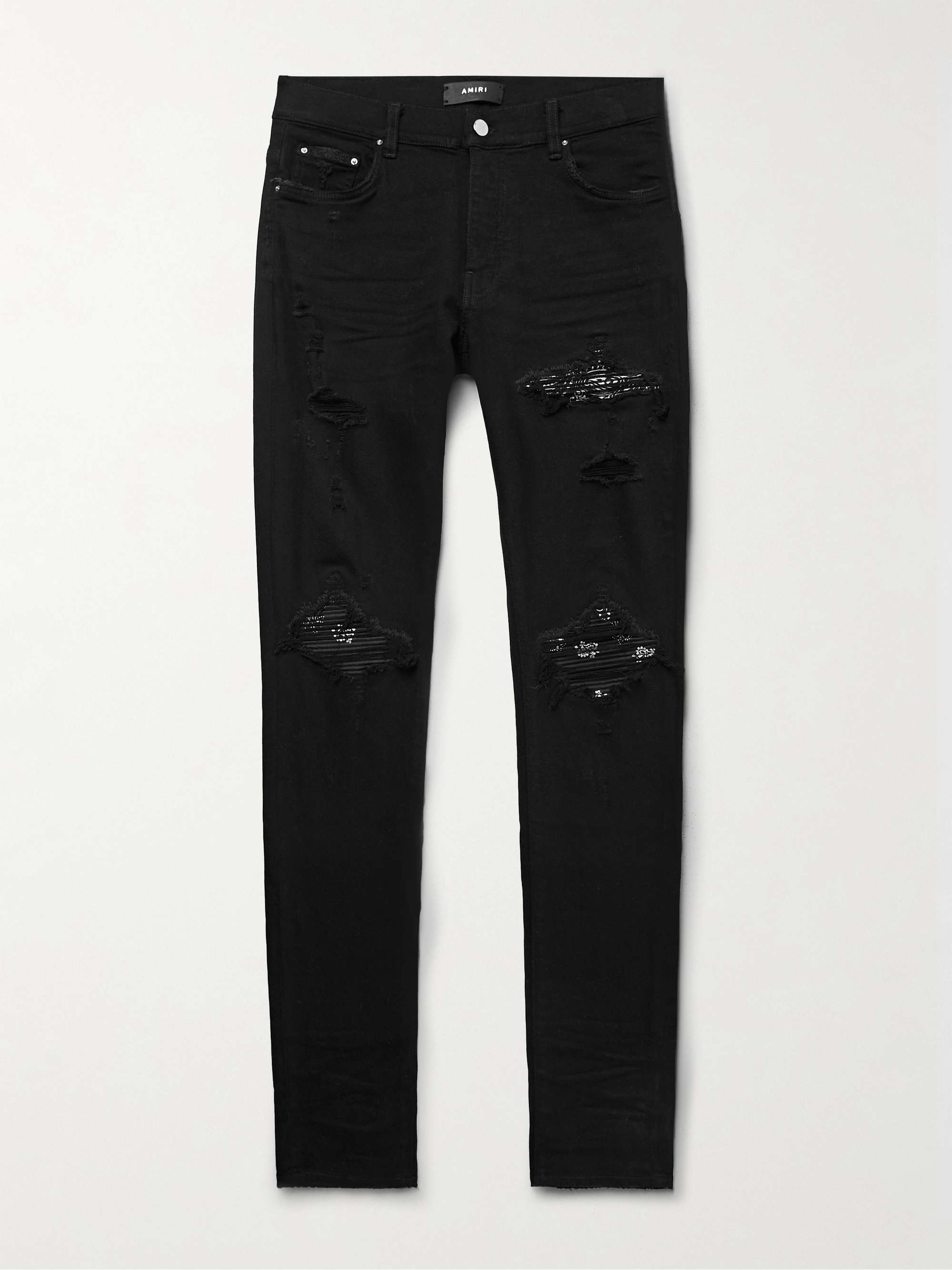 AMIRI MX1 Skinny-Fit Panelled Distressed Jeans Men | MR PORTER