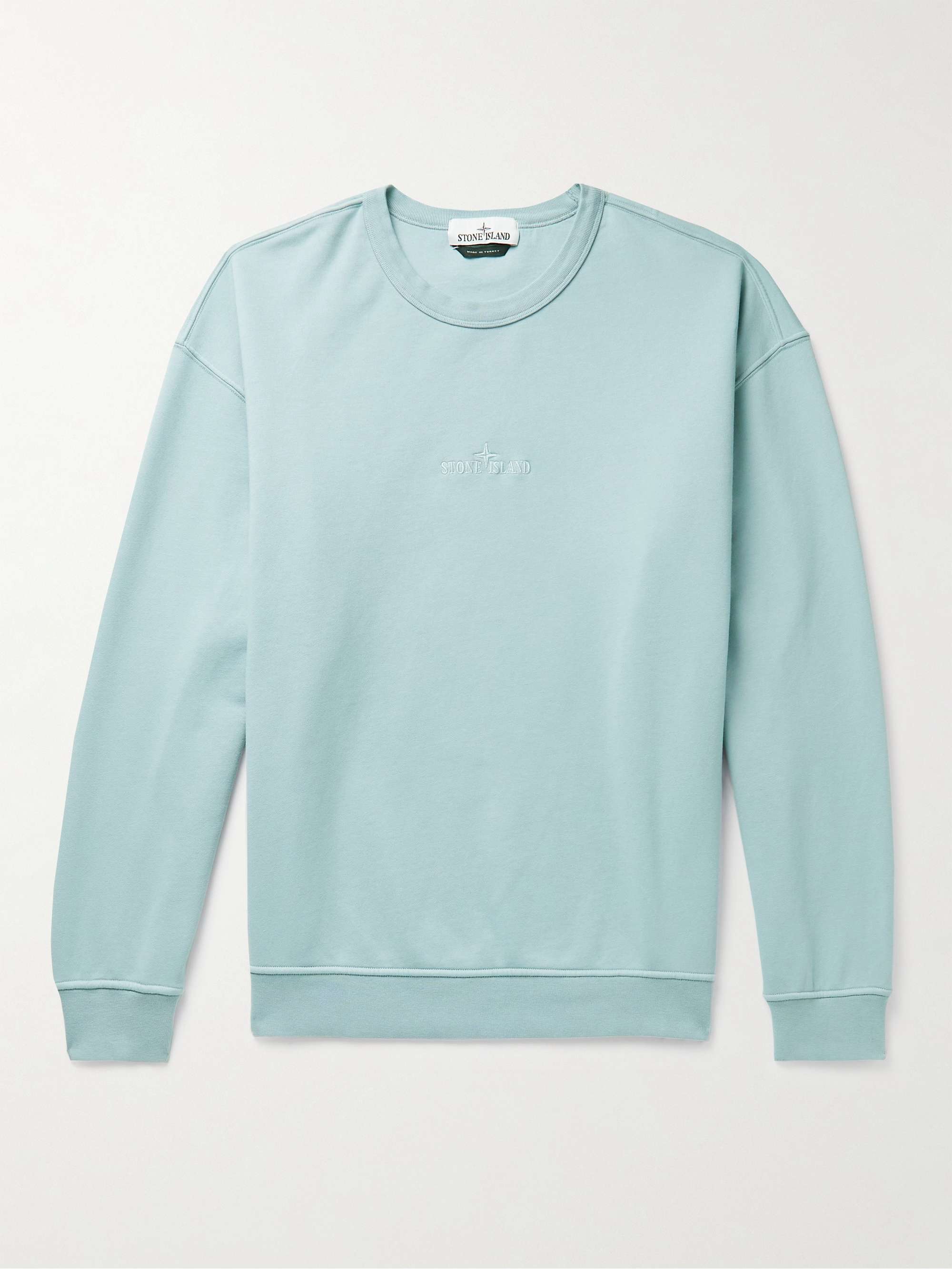 STONE ISLAND Logo-Embroidered Garment-Dyed Cotton-Jersey Sweatshirt
