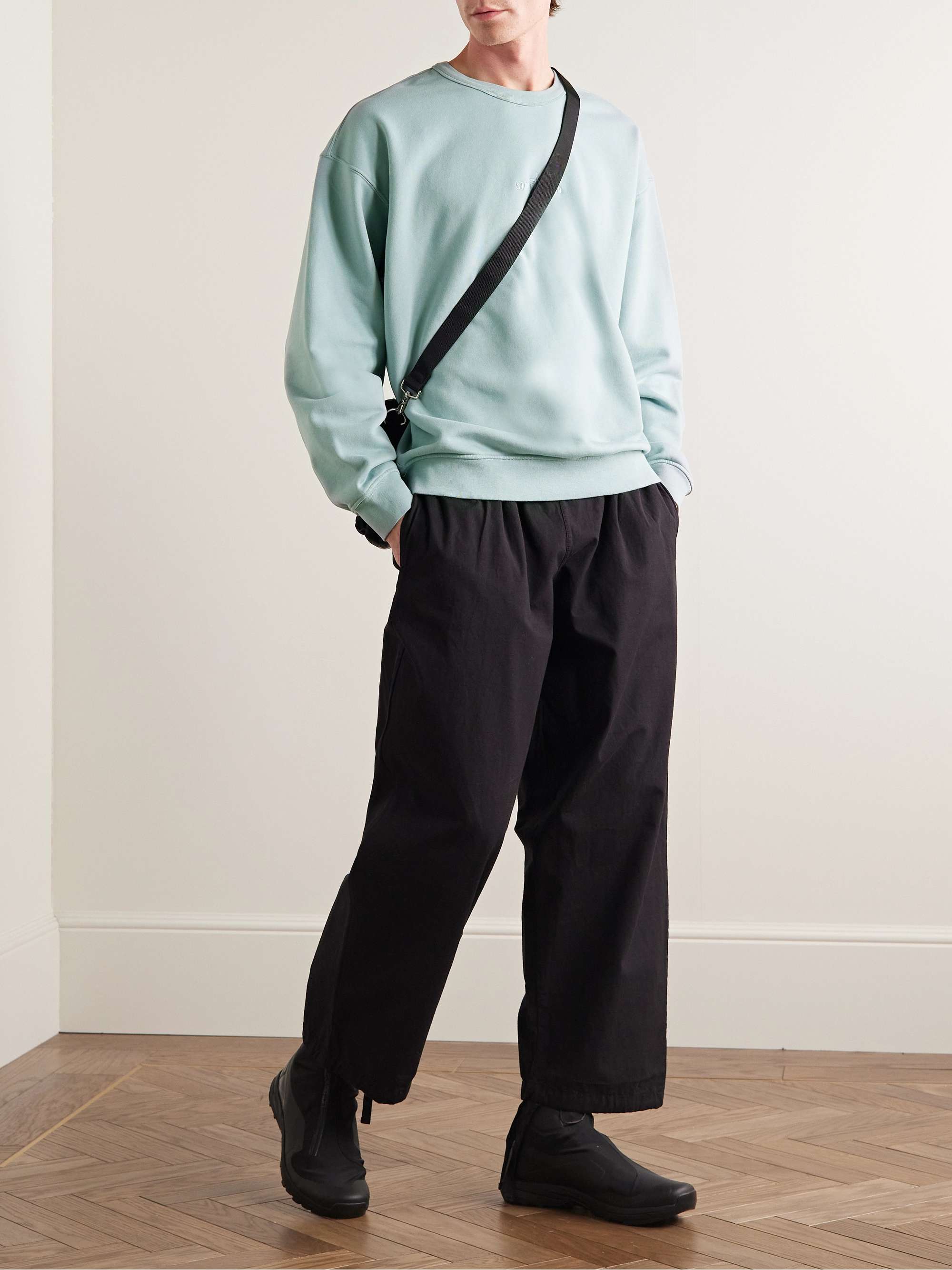 STONE ISLAND Logo-Embroidered Garment-Dyed Cotton-Jersey Sweatshirt
