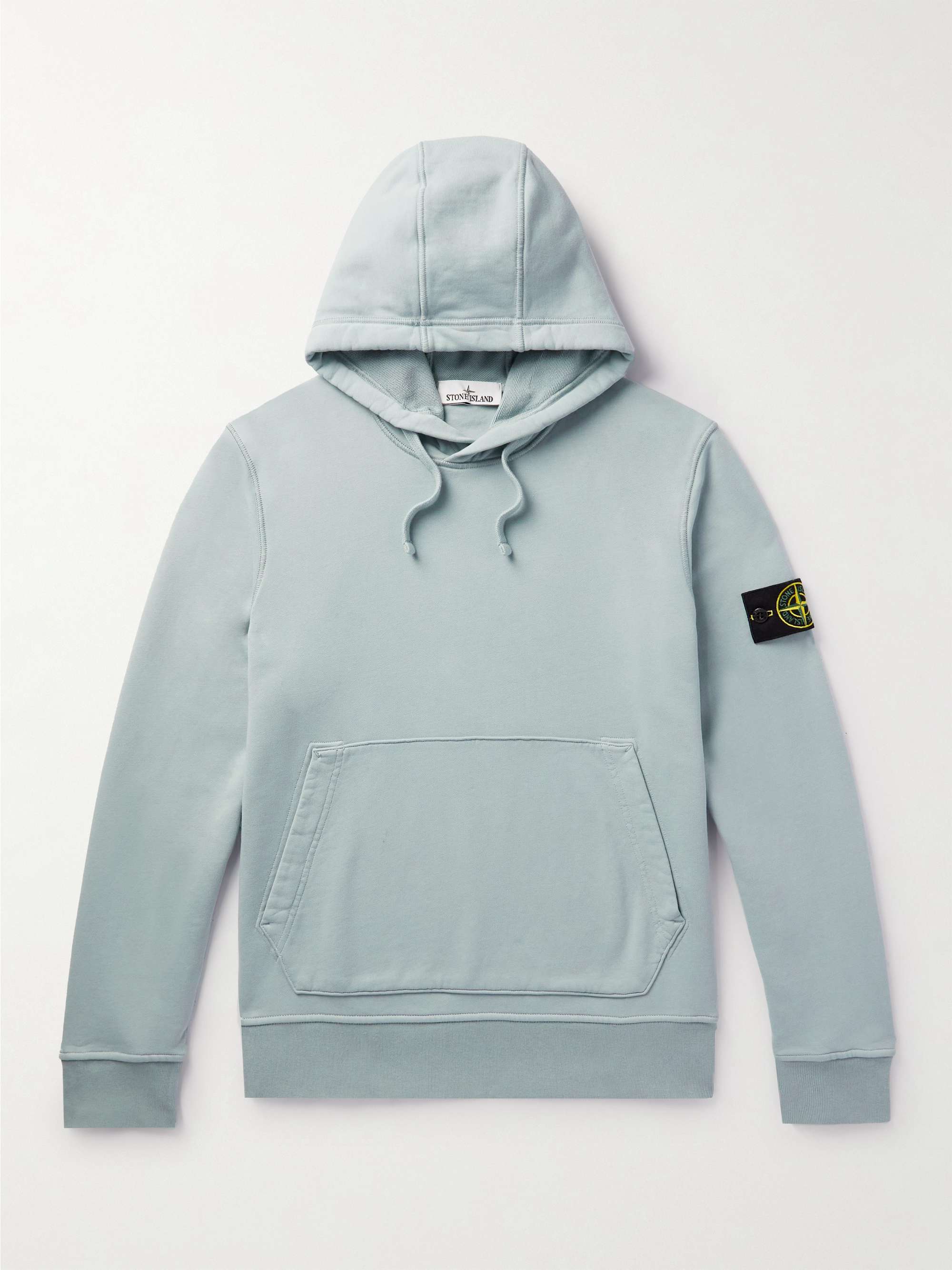 STONE ISLAND Garment-Dyed Logo-Appliquéd Cotton-Jersey Hoodie for