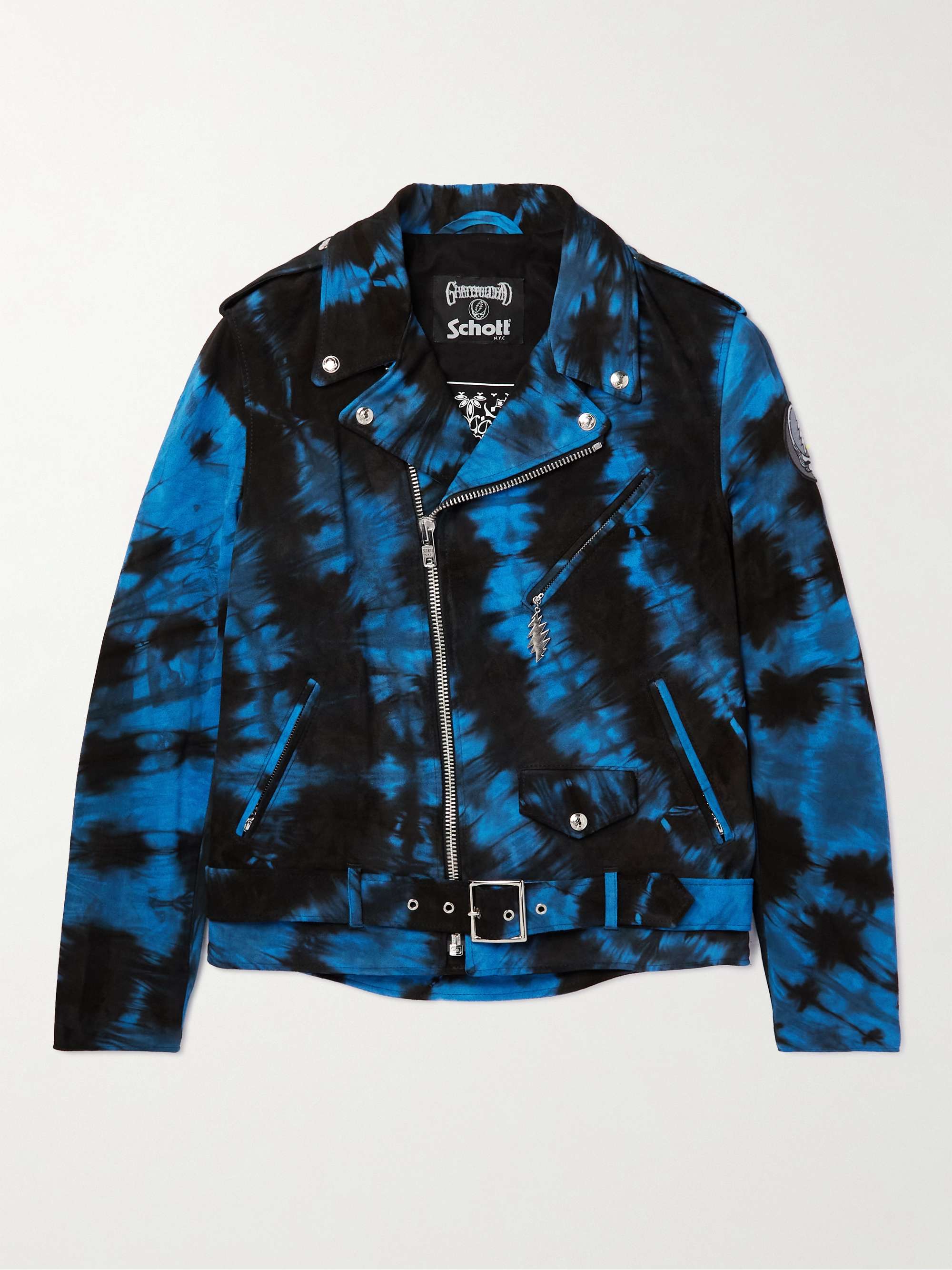 SCHOTT + Grateful Dead Slim-Fit Tie-Dyed Suede Biker Jacket for