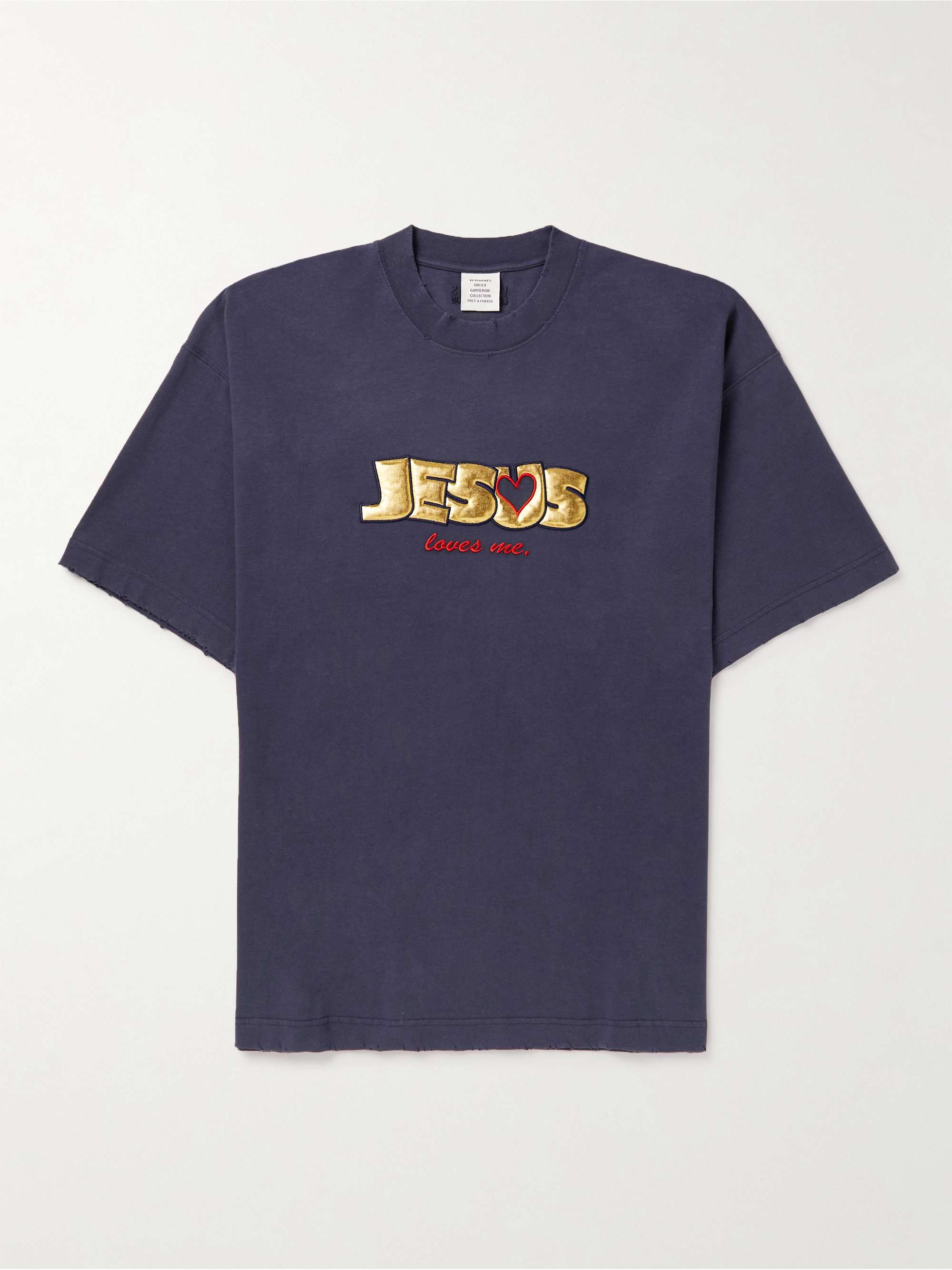 Oversized Distressed Appliquéd Cotton-Jersey T-Shirt