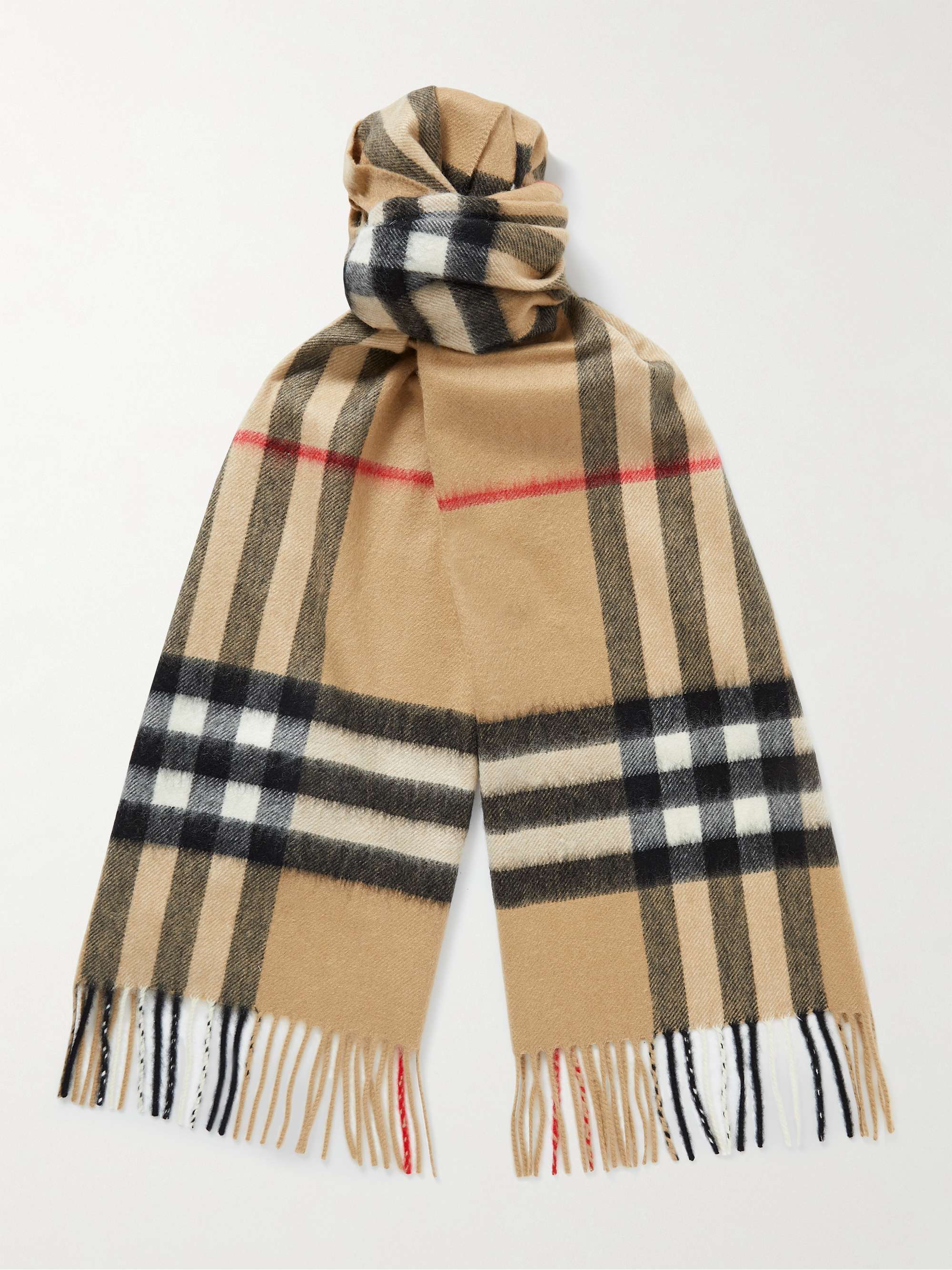 BURBERRY Fringed Checked Cashmere Scarf