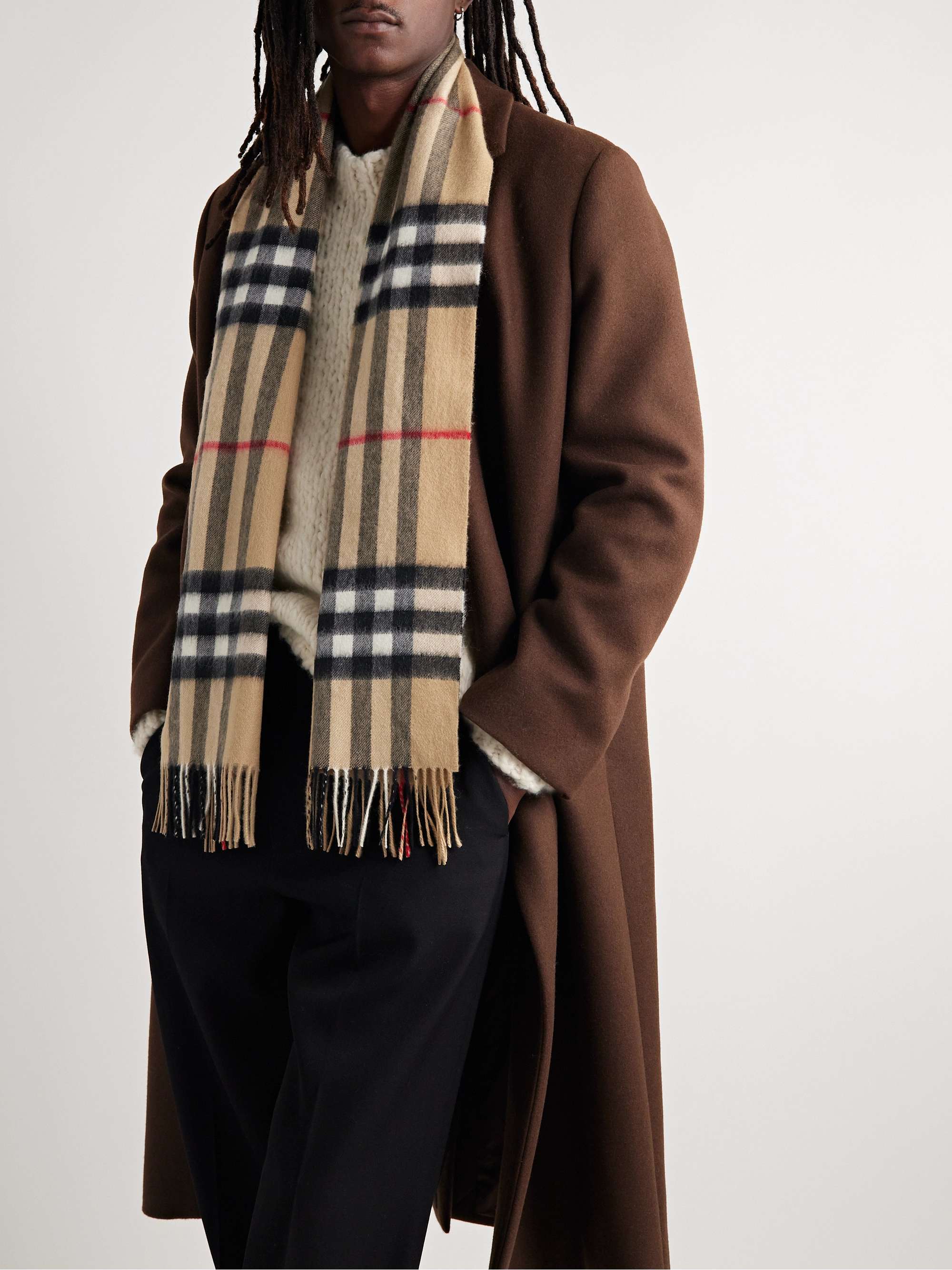 BURBERRY Fringed Checked Cashmere Scarf