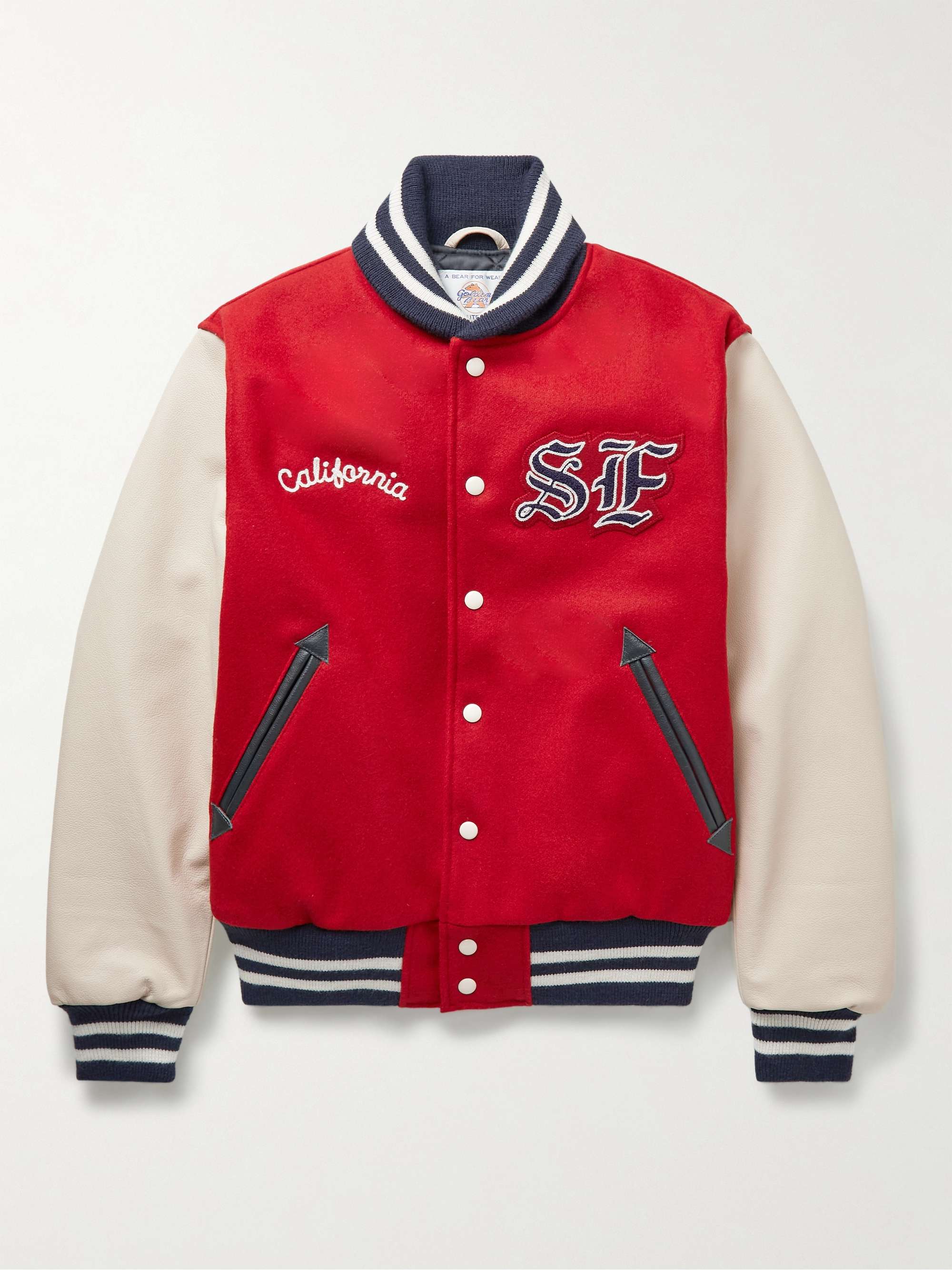 San Francisco Appliquéd Wool-Blend and Leather Varsity Jacket