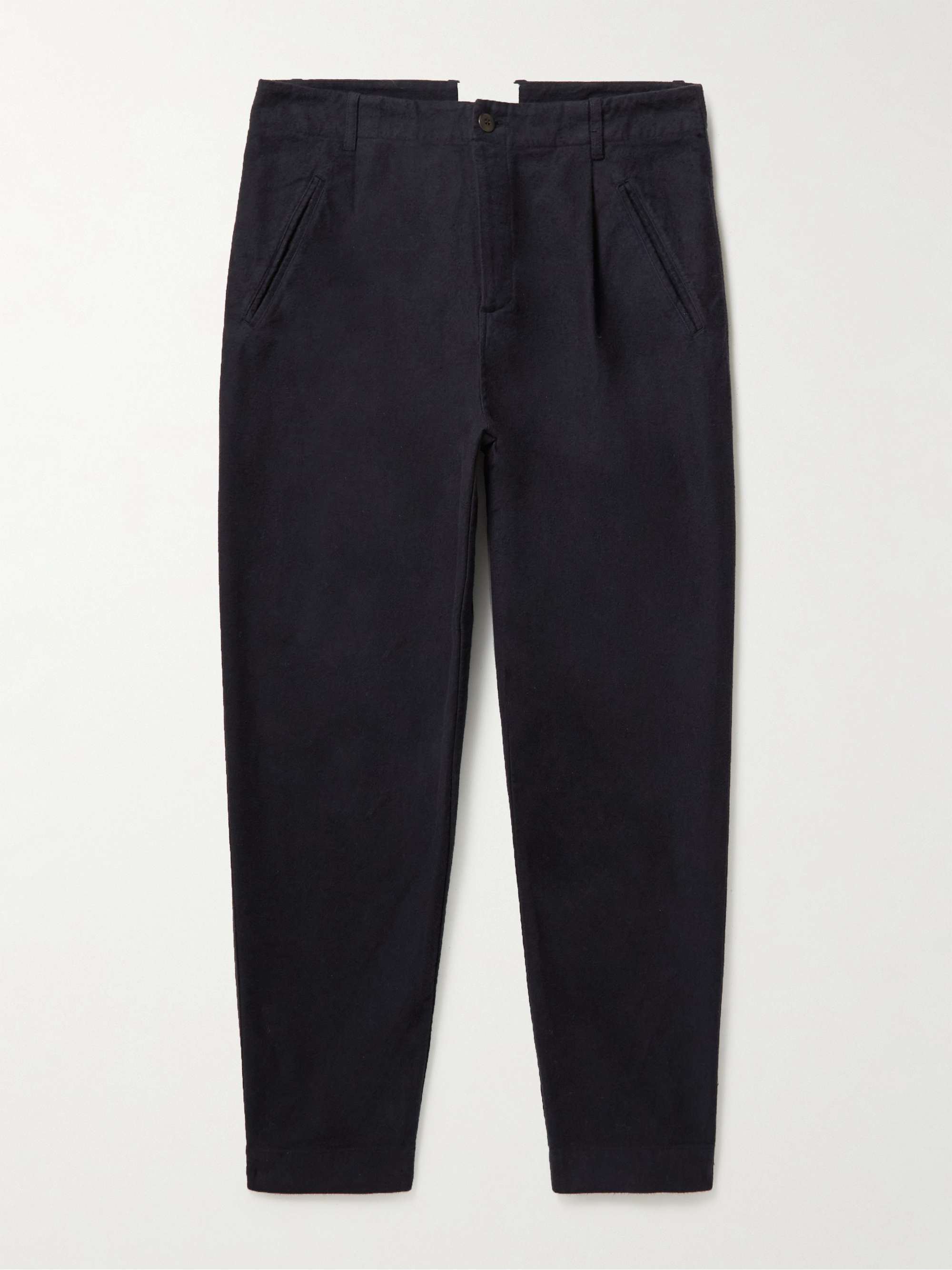 FOLK Assembly Tapered Pleated Cotton-Moleskin Trousers for Men